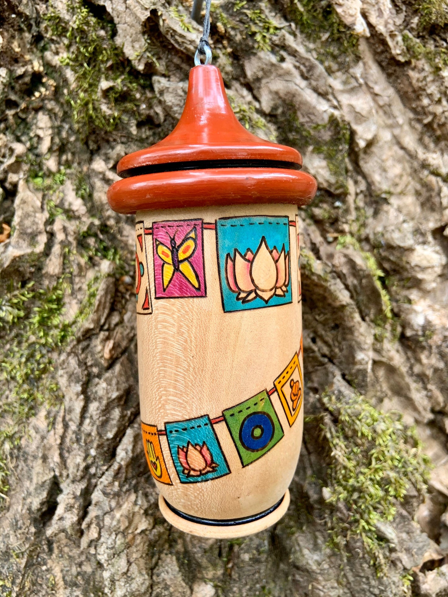 Hummingbird House, Handmade Wooden Birdhouse for Indoor/Outdoor Use, Prayer Flags Art, Bird Lovers Gift, Christmas Gift for Friends