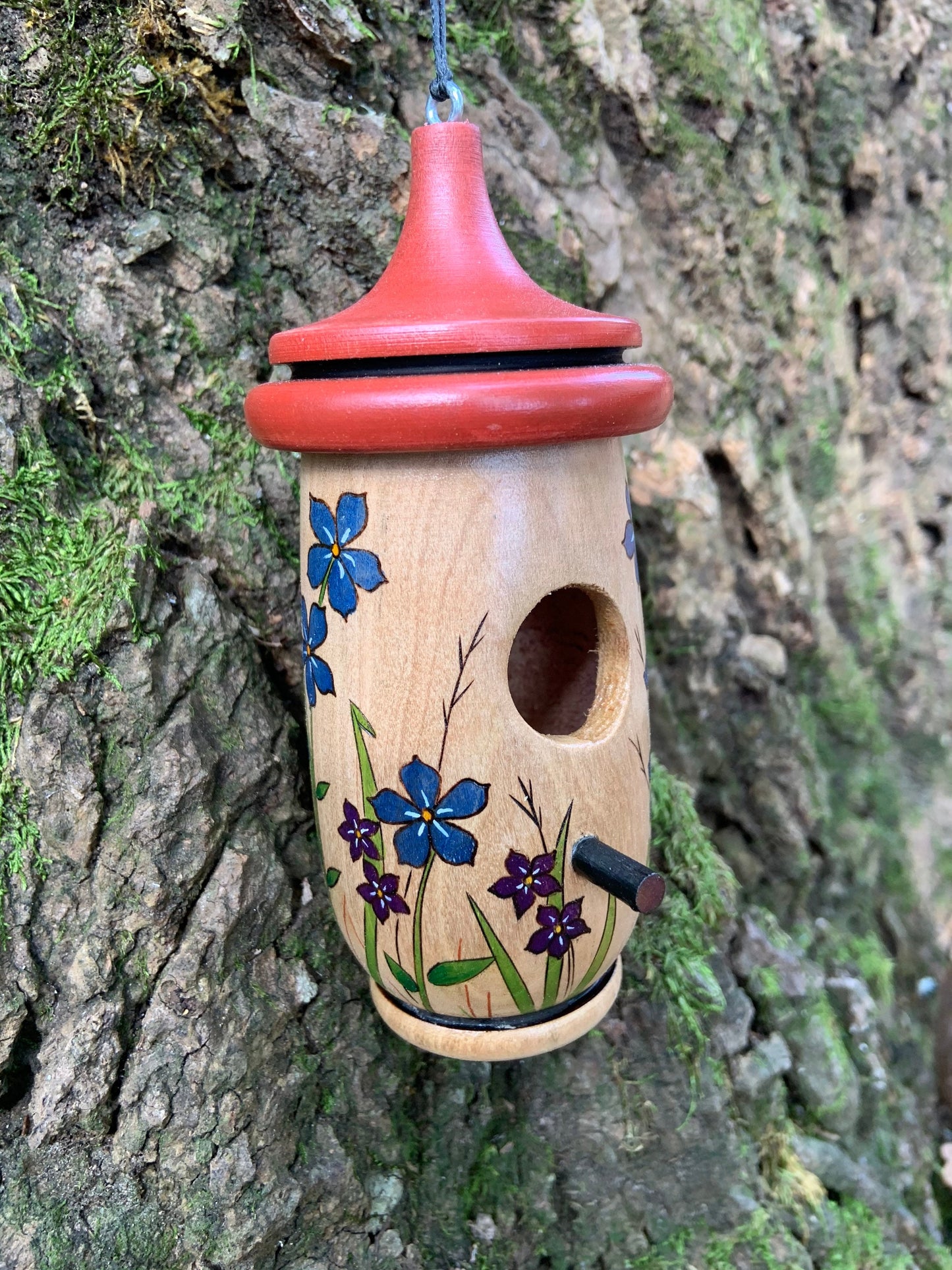 Handmade Hummingbird House, Forget Me Not, Personalizable Custom Artisan Gift for Bird Lovers, Bereavement, In Memory, Alaska State Flower