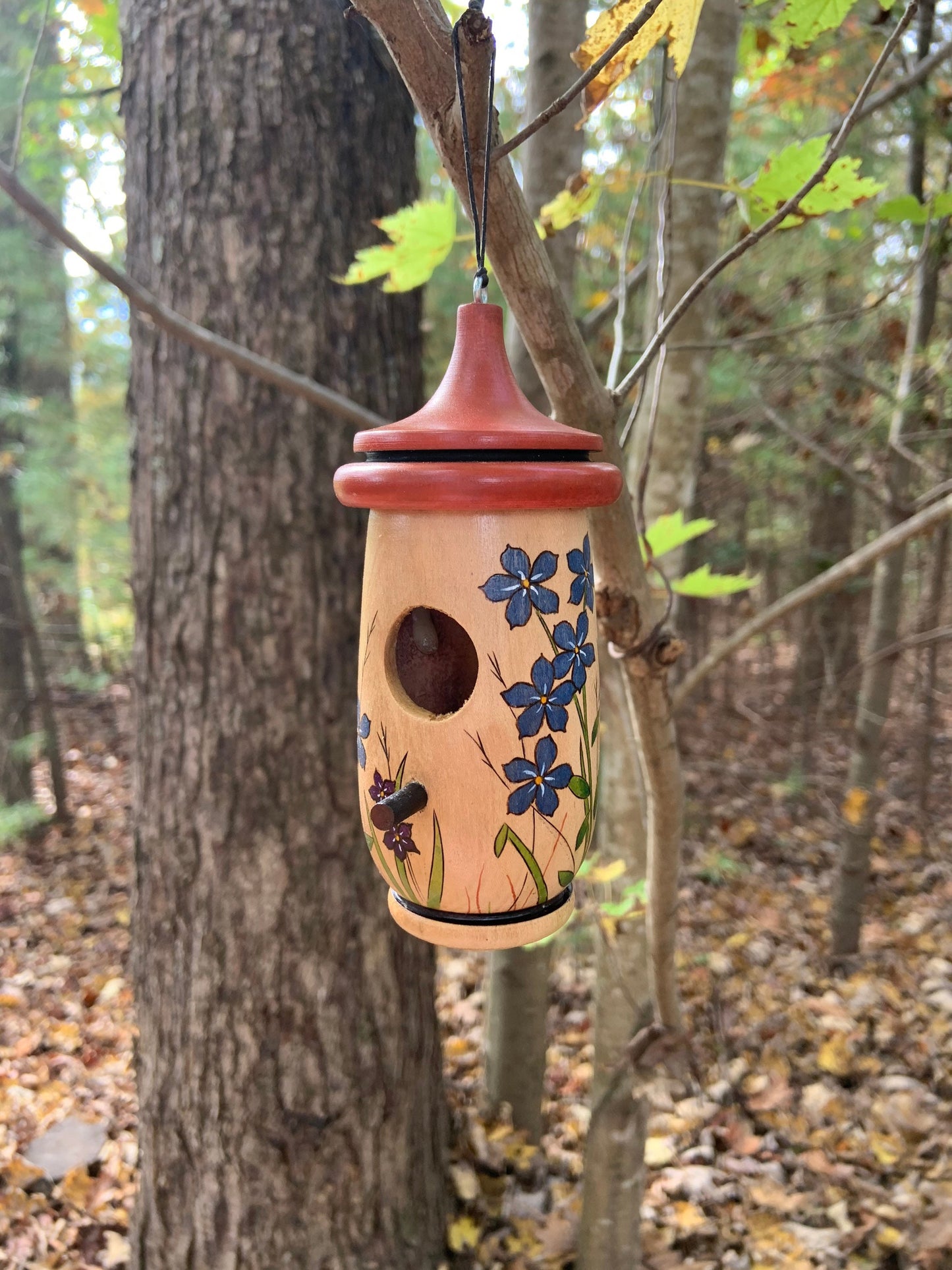 Handmade Hummingbird House, Forget Me Not, Personalizable Custom Artisan Gift for Bird Lovers, Bereavement, In Memory, Alaska State Flower