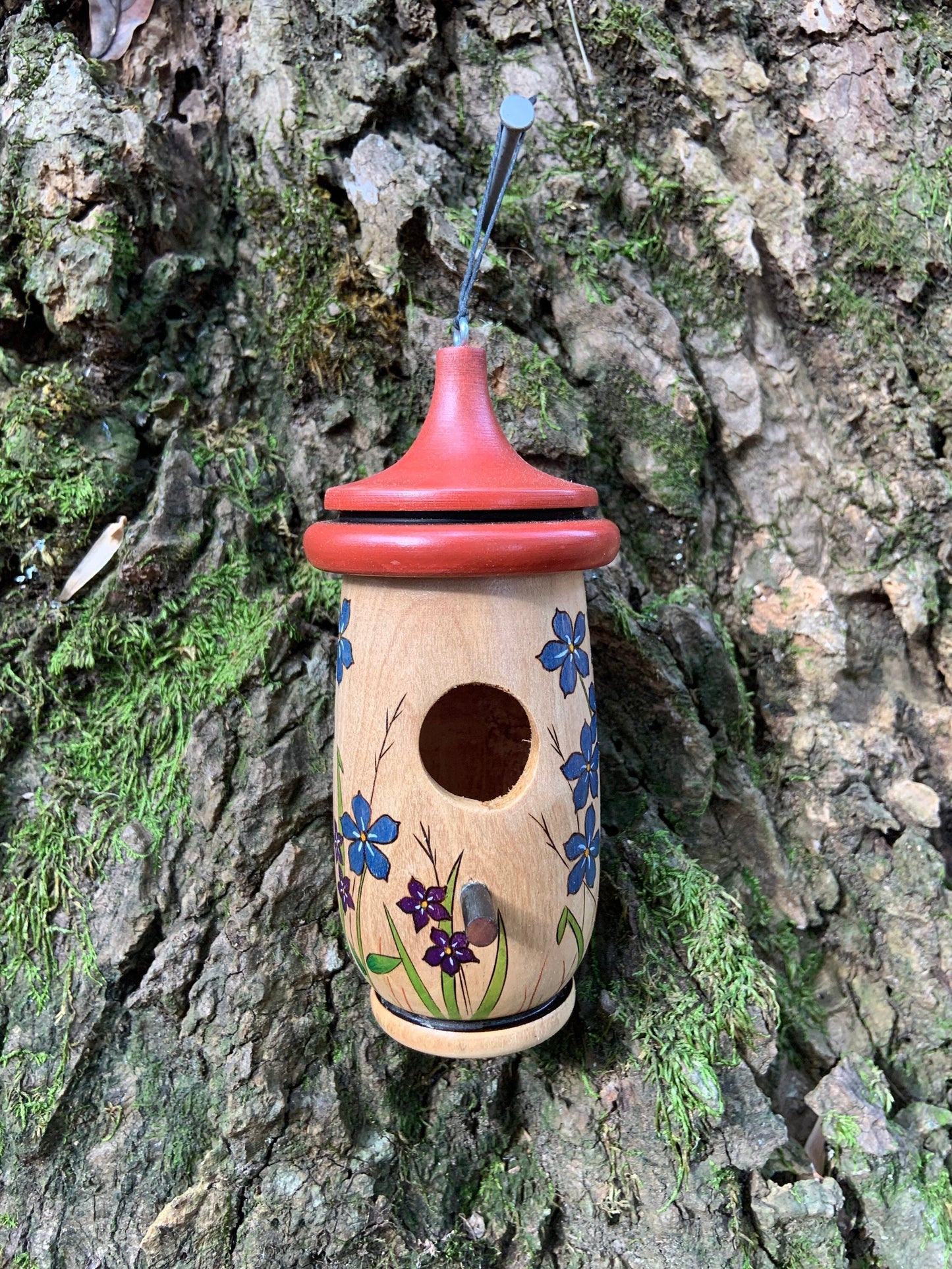 Handmade Hummingbird House, Forget Me Not, Personalizable Custom Artisan Gift for Bird Lovers, Bereavement, In Memory, Alaska State Flower