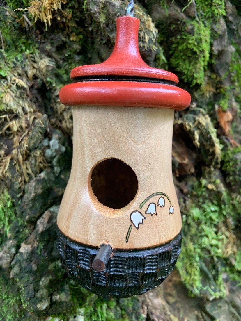 Hummingbird House, Handmade Wooden Birdhouse for Indoor/Outdoor Use, Lily of the Valley Art, Bird Lovers Gift, Christmas Gift for Anyone