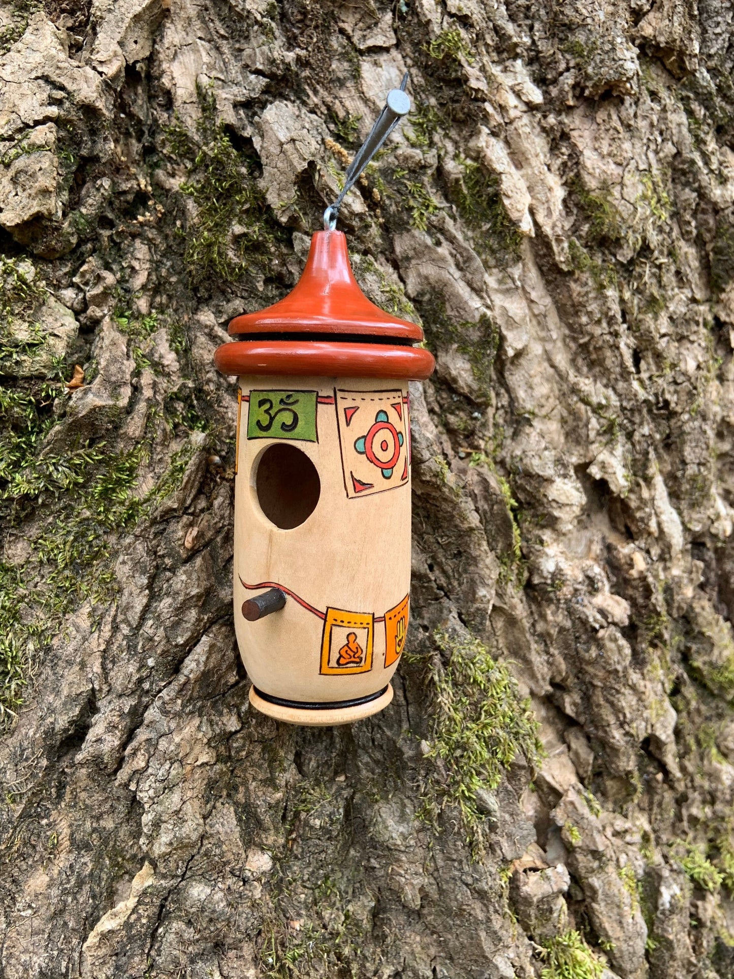 Hummingbird House, Handmade Wooden Birdhouse for Indoor/Outdoor Use, Prayer Flags Art, Bird Lovers Gift, Christmas Gift for Friends