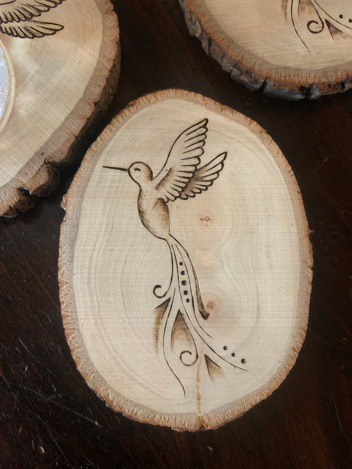 Hummingbird Drink Coaster, Handmade Rustic Wood Burning Art, Perfect Gift for the Bird Lover