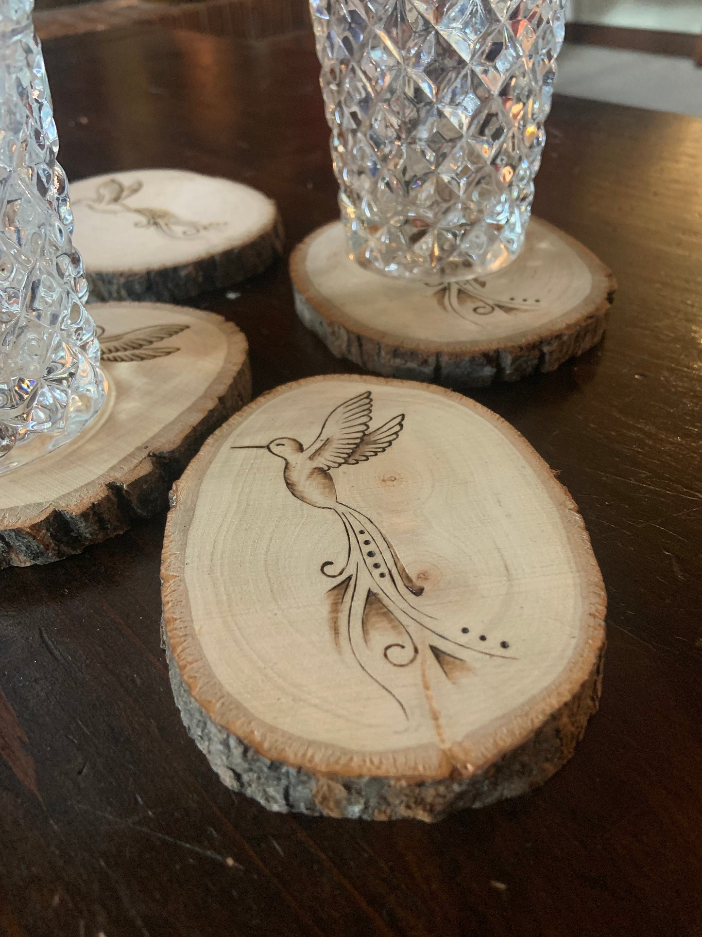 Hummingbird Drink Coaster, Handmade Rustic Wood Burning Art, Perfect Gift for the Bird Lover