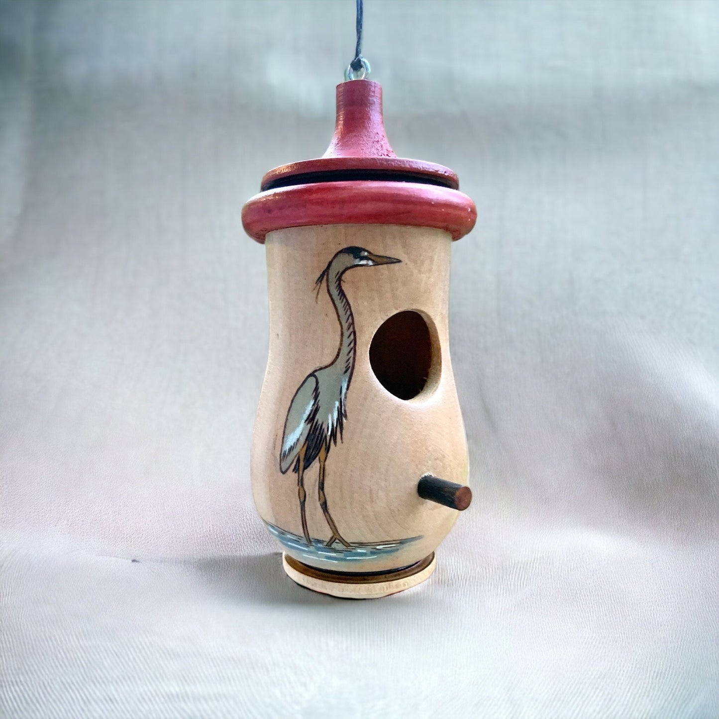 Hummingbird House, Great Blue Heron Art, Handmade Wooden Birdhouse for Indoor/Outdoor, Bird Lovers Gift, Christmas Gift for Streams Rivers