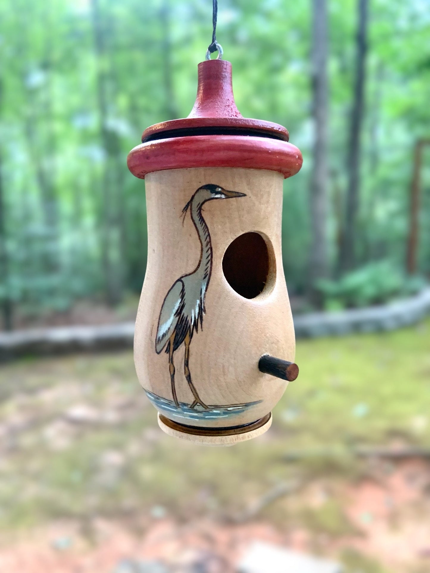 Hummingbird House, Great Blue Heron Art, Handmade Wooden Birdhouse for Indoor/Outdoor, Bird Lovers Gift, Christmas Gift for Streams Rivers