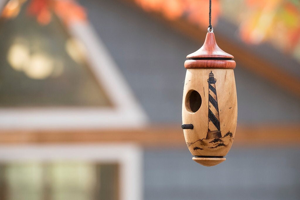 Hummingbird House, Handmade Wooden Birdhouse for Indoor/Outdoor Use, Hatteras Lighthouse, Bird Lovers Gift, Christmas Gift for NC Coast