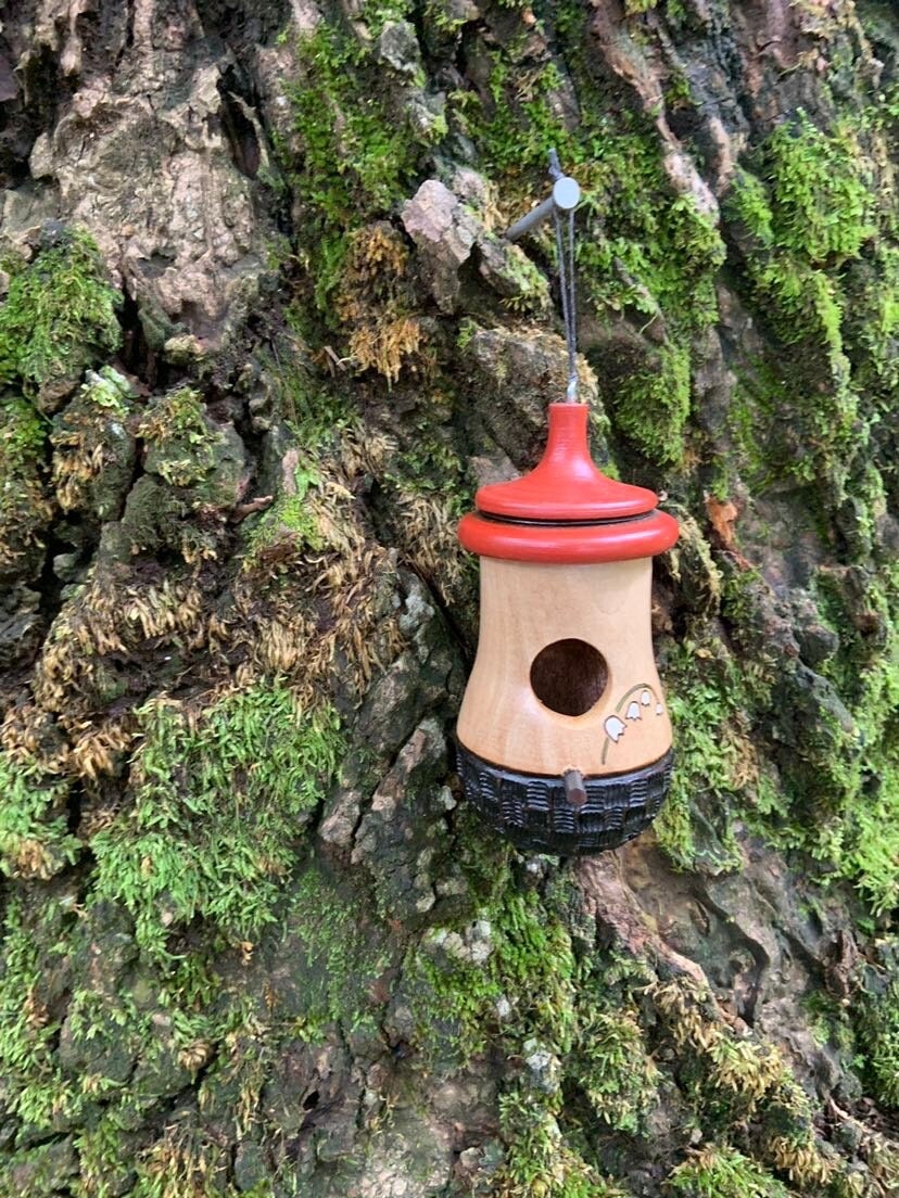 Hummingbird House, Handmade Wooden Birdhouse for Indoor/Outdoor Use, Lily of the Valley Art, Bird Lovers Gift, Christmas Gift for Anyone