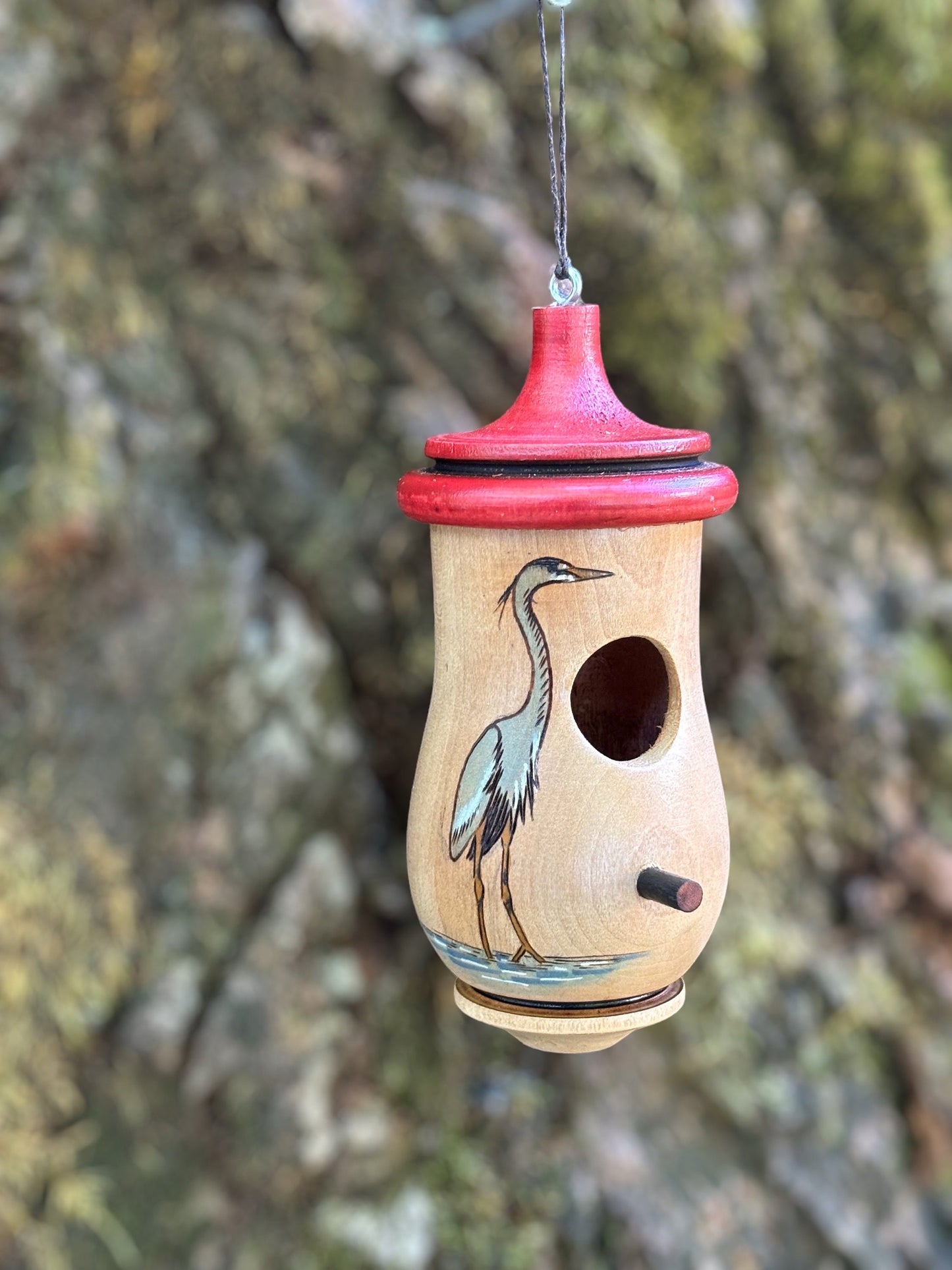 Hummingbird House, Great Blue Heron Art, Handmade Wooden Birdhouse for Indoor/Outdoor, Bird Lovers Gift, Christmas Gift for Streams Rivers