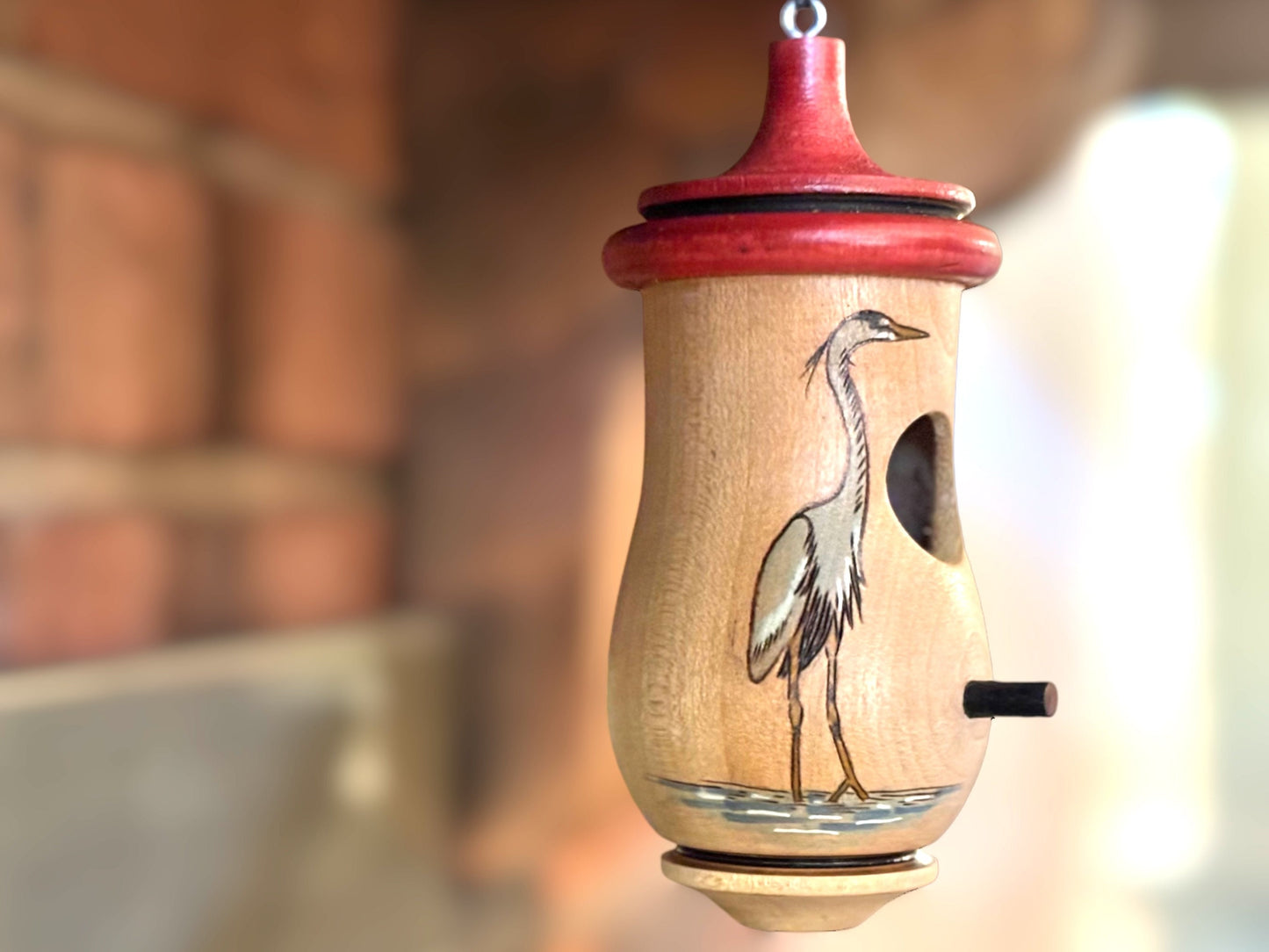 Hummingbird House, Great Blue Heron Art, Handmade Wooden Birdhouse for Indoor/Outdoor, Bird Lovers Gift, Christmas Gift for Streams Rivers