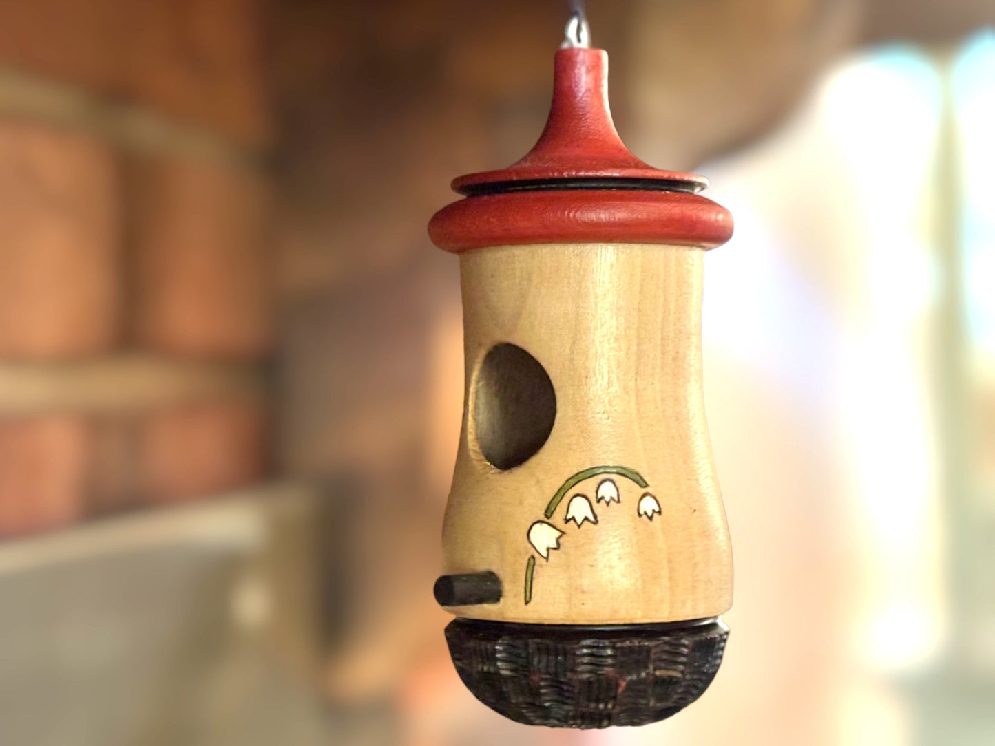 Hummingbird House, Handmade Wooden Birdhouse for Indoor/Outdoor Use, Lily of the Valley Art, Bird Lovers Gift, Christmas Gift for Anyone