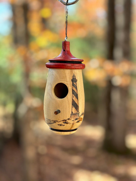 Hummingbird House, Handmade Wooden Birdhouse for Indoor/Outdoor Use, Hatteras Lighthouse, Bird Lovers Gift, Christmas Gift for NC Coast