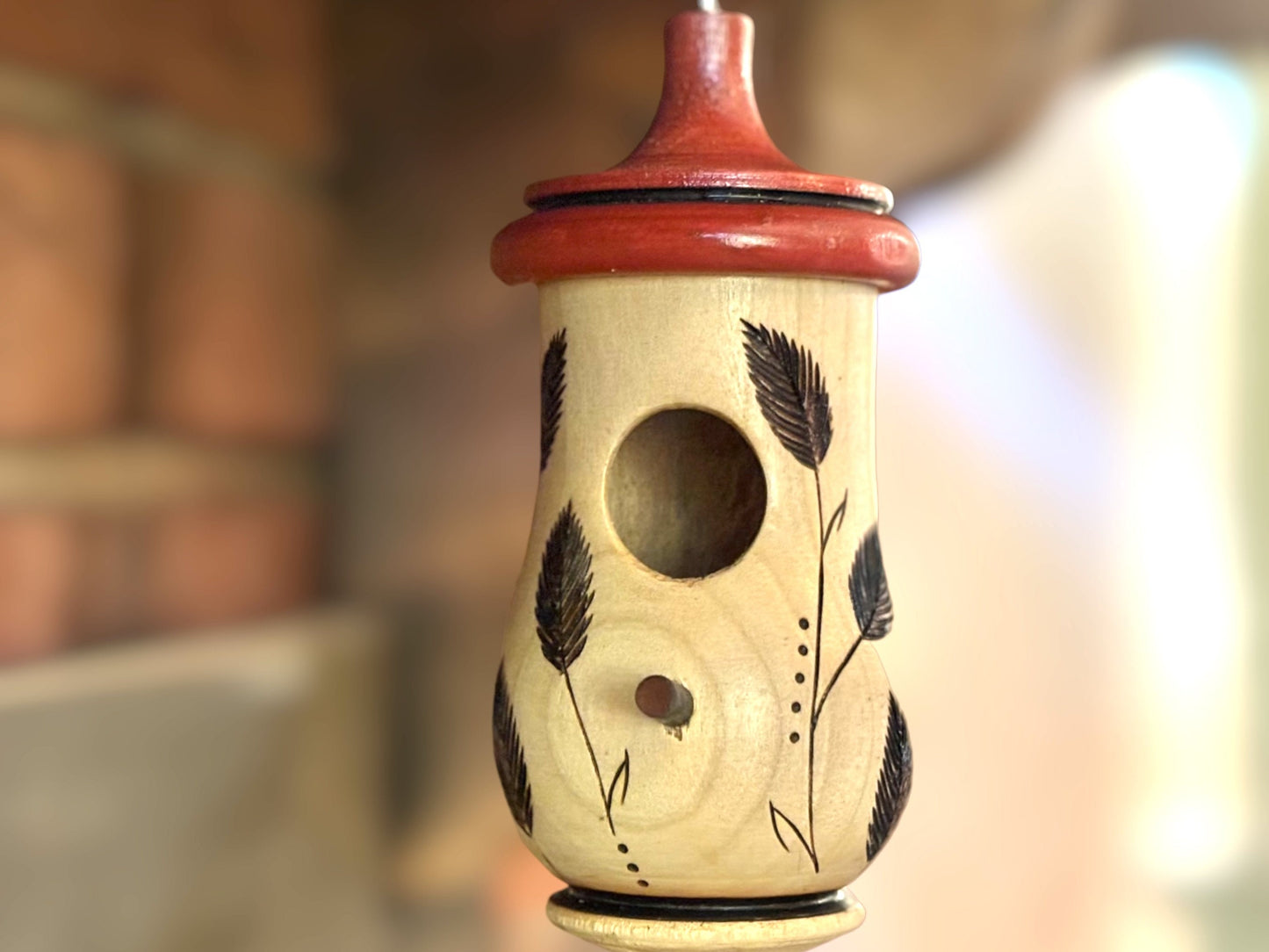 Hummingbird House, Leaves and Grass Art, Wooden Birdhouse for Indoor/Outdoor Use,  Bird Lovers Gift, Christmas Gift for Boss