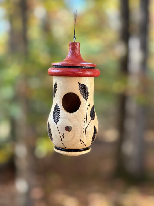 Hummingbird House, Leaves and Grass Art, Wooden Birdhouse for Indoor/Outdoor Use,  Bird Lovers Gift, Christmas Gift for Boss