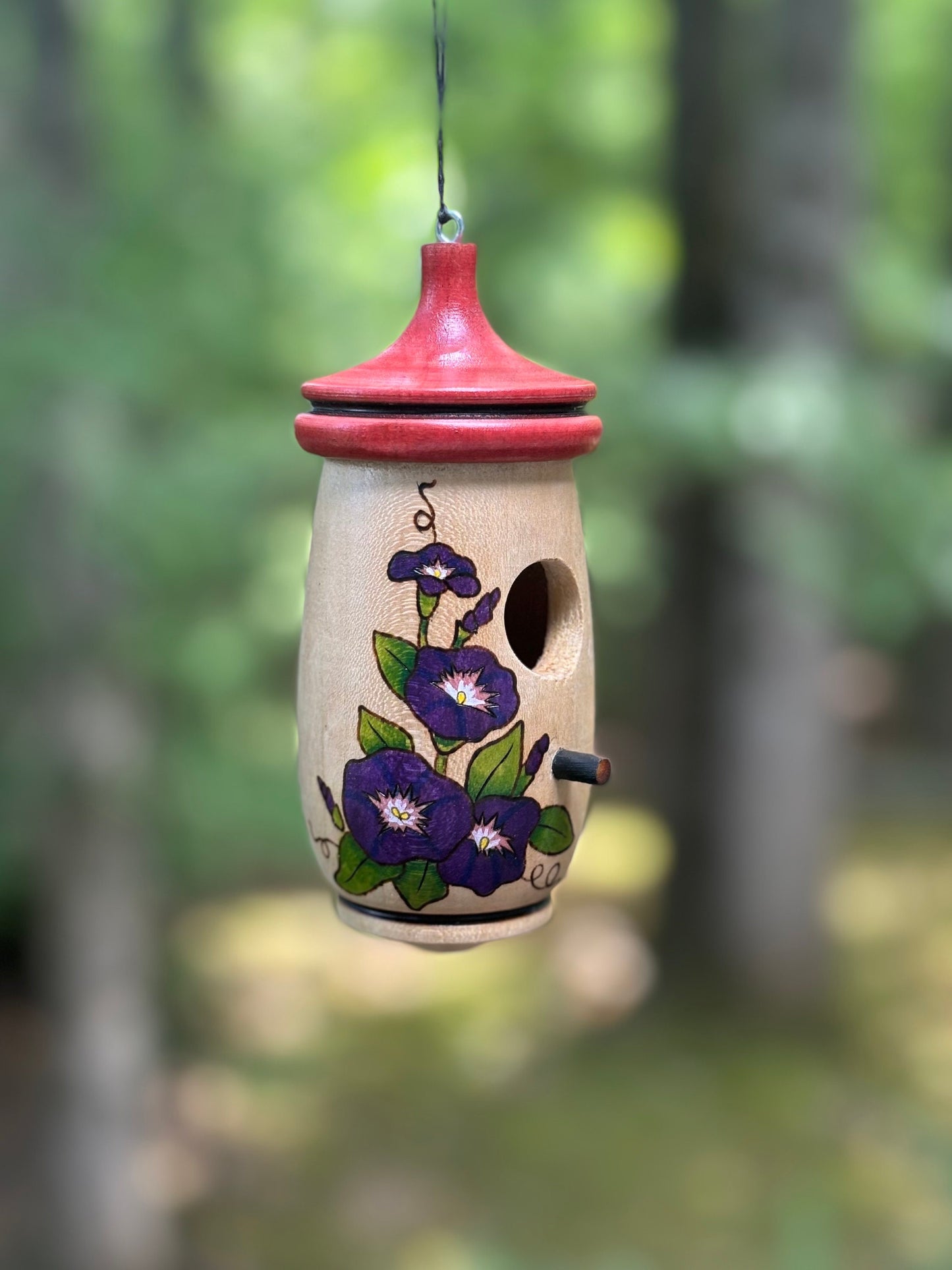 Morning Glory Birdhouse, September Birthday, Handmade Wooden Hummingbird House for Indoor/Outdoor Use, Bird Lovers, Gift for Mom and Grandma