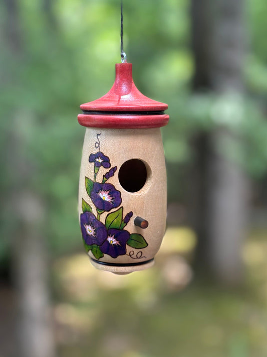 Morning Glory Birdhouse, September Birthday, Handmade Wooden Hummingbird House for Indoor/Outdoor Use, Bird Lovers, Gift for Mom and Grandma