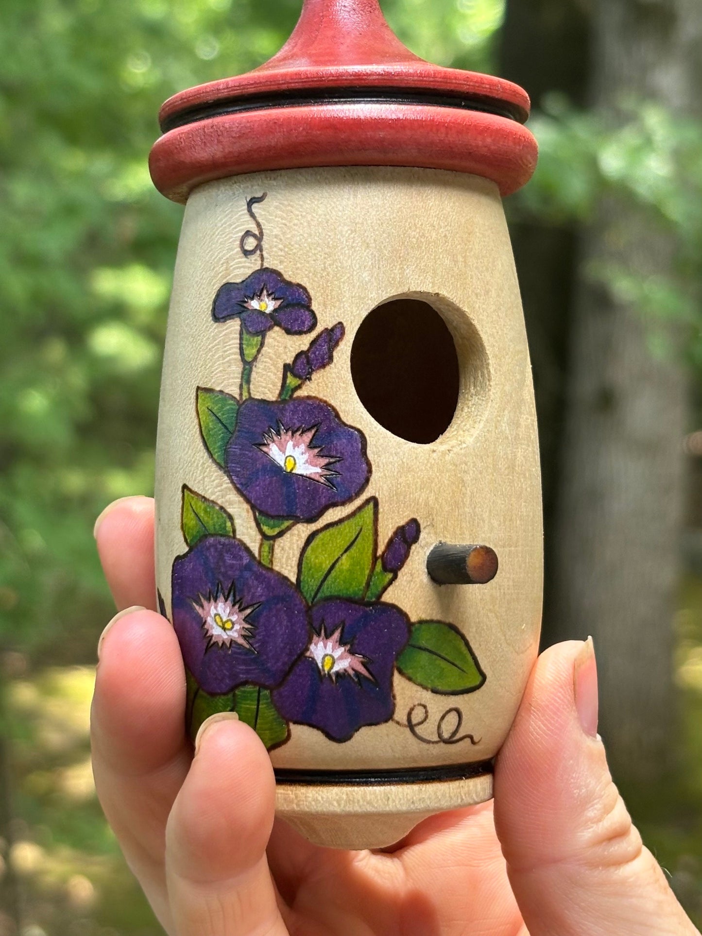 Morning Glory Birdhouse, September Birthday, Handmade Wooden Hummingbird House for Indoor/Outdoor Use, Bird Lovers, Gift for Mom and Grandma