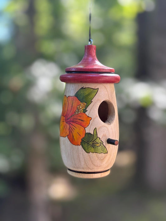 Hibiscus Hummingbird Birdhouse, Hand Craft Ornament, Hawaii Flower Outdoor Garden Decor, Gift for Bird Lovers Moms Travelers, Christmas