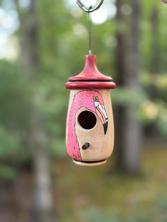 Handmade Hummingbird Birdhouse, Pink Flamingo Bird Design, Balance, Florida, Gift for Beach Lovers, Indoor Outdoor Garden Decor, Bird Nester