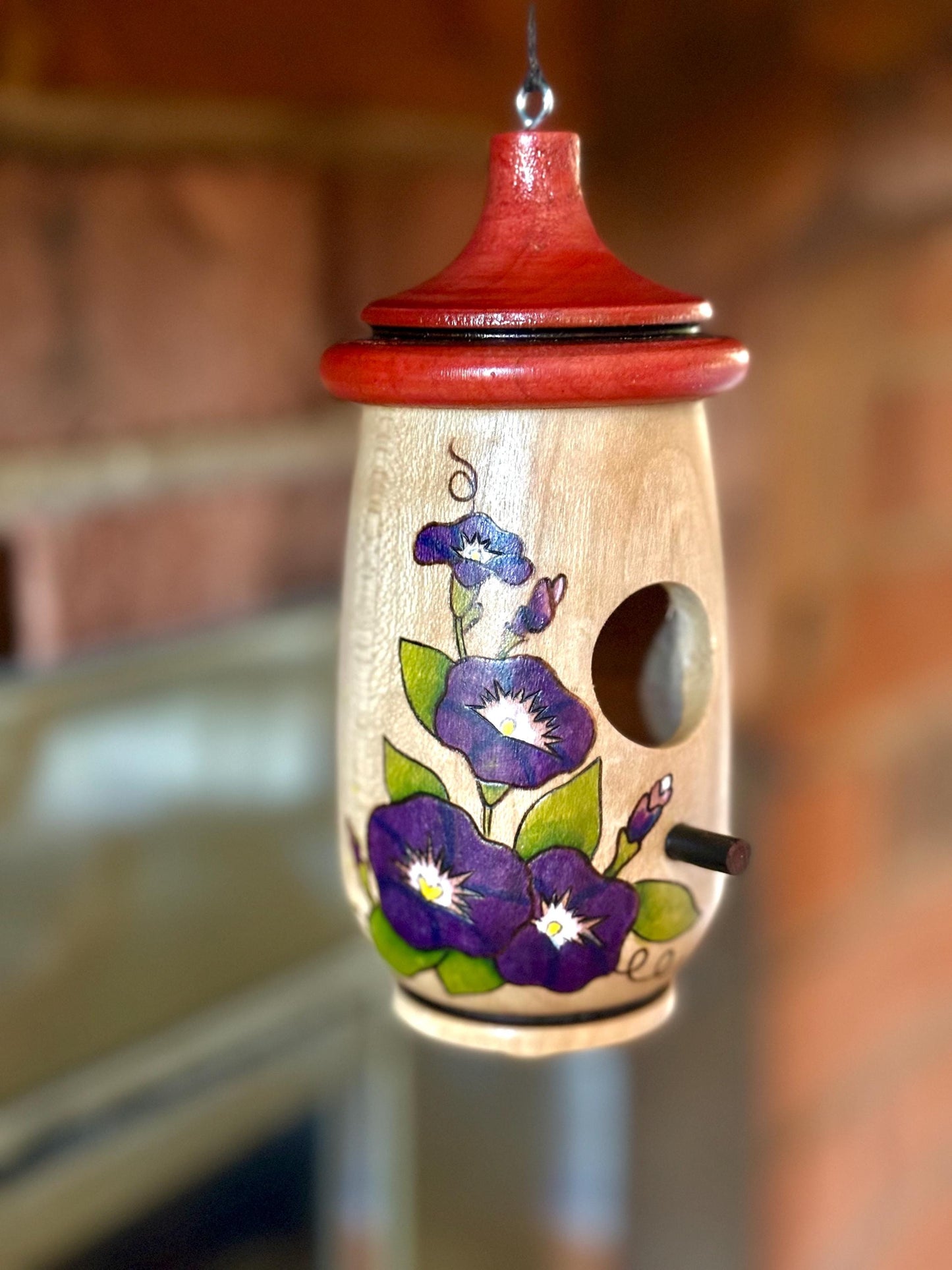 Morning Glory Birdhouse, September Birthday, Handmade Wooden Hummingbird House for Indoor/Outdoor Use, Bird Lovers, Gift for Mom and Grandma