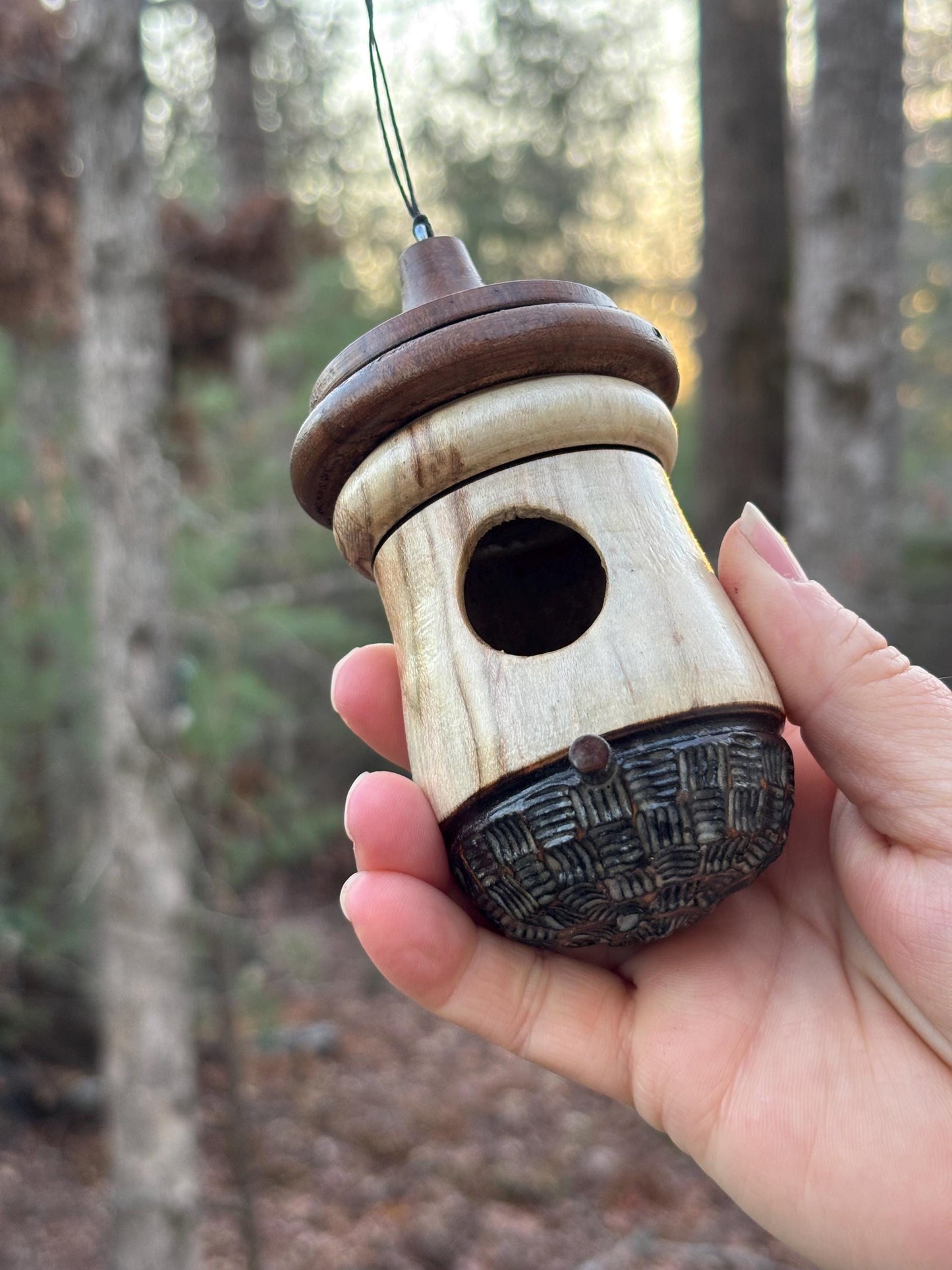 One Of A Kind, Ambrosia Maple, Hummingbird House Birdhouse Natural Rustic Gift, Detailed Woodturning