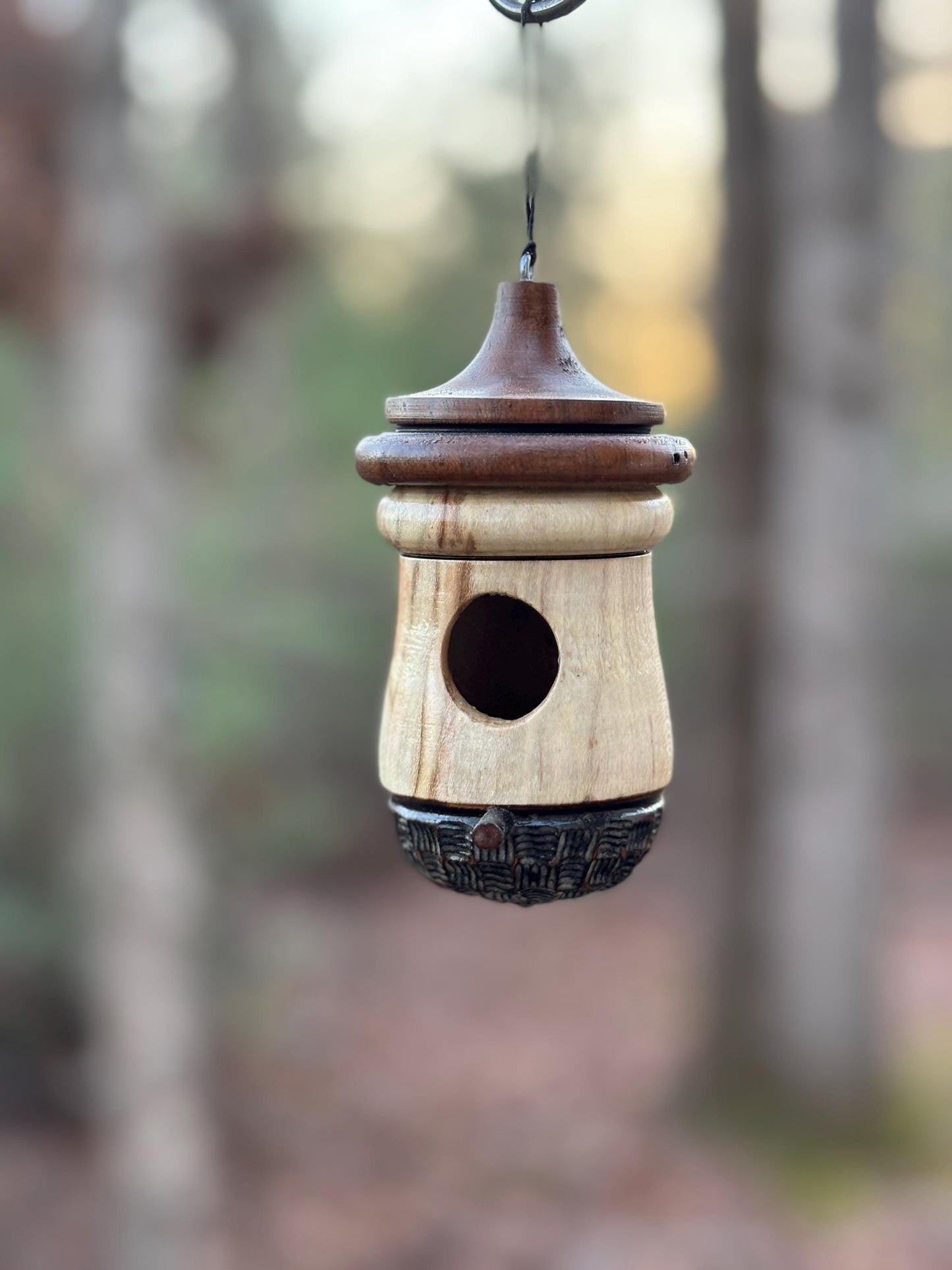 One Of A Kind, Ambrosia Maple, Hummingbird House Birdhouse Natural Rustic Gift, Detailed Woodturning