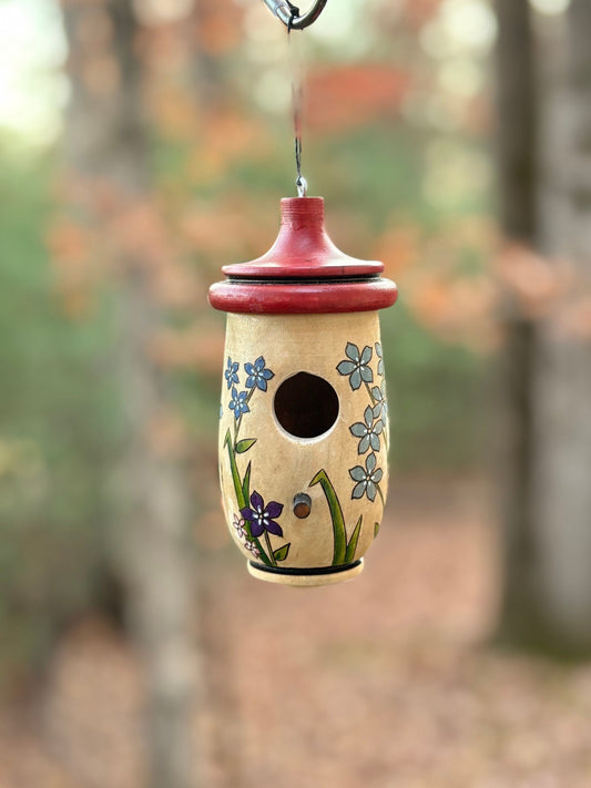 Handmade Hummingbird House, Forget Me Not, Personalizable Custom Artisan Gift for Bird Lovers, Bereavement, In Memory, Alaska State Flower