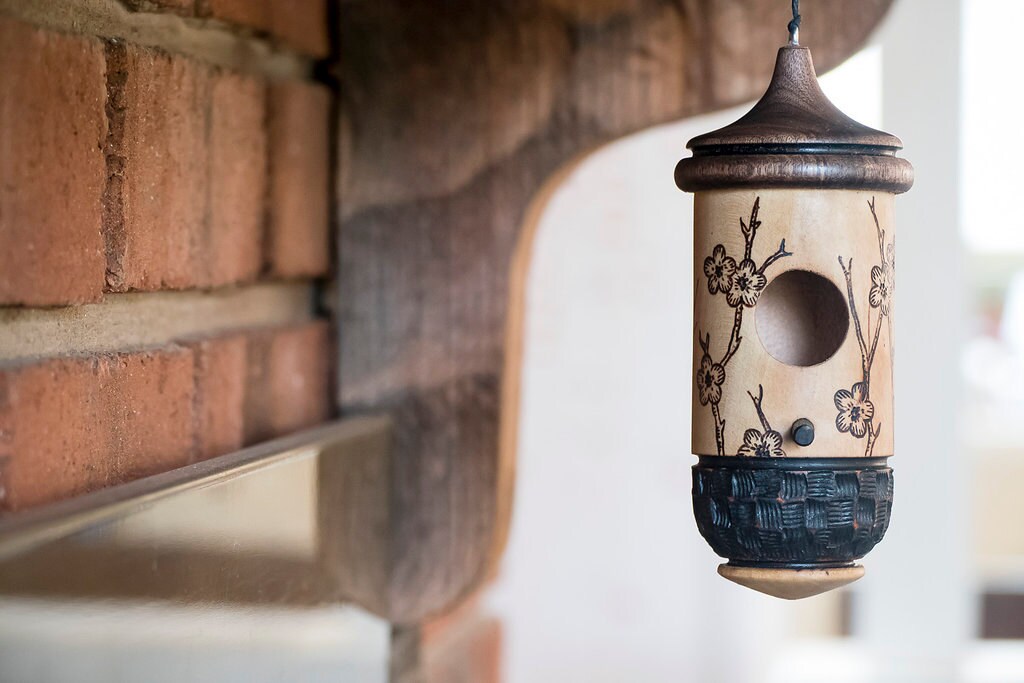 Hummingbird House, Cherry Blossom Art, Handmade Wooden Birdhouse for Indoor/Outdoor Use, Bird Lovers Gift, Christmas Gift for Flower Lovers