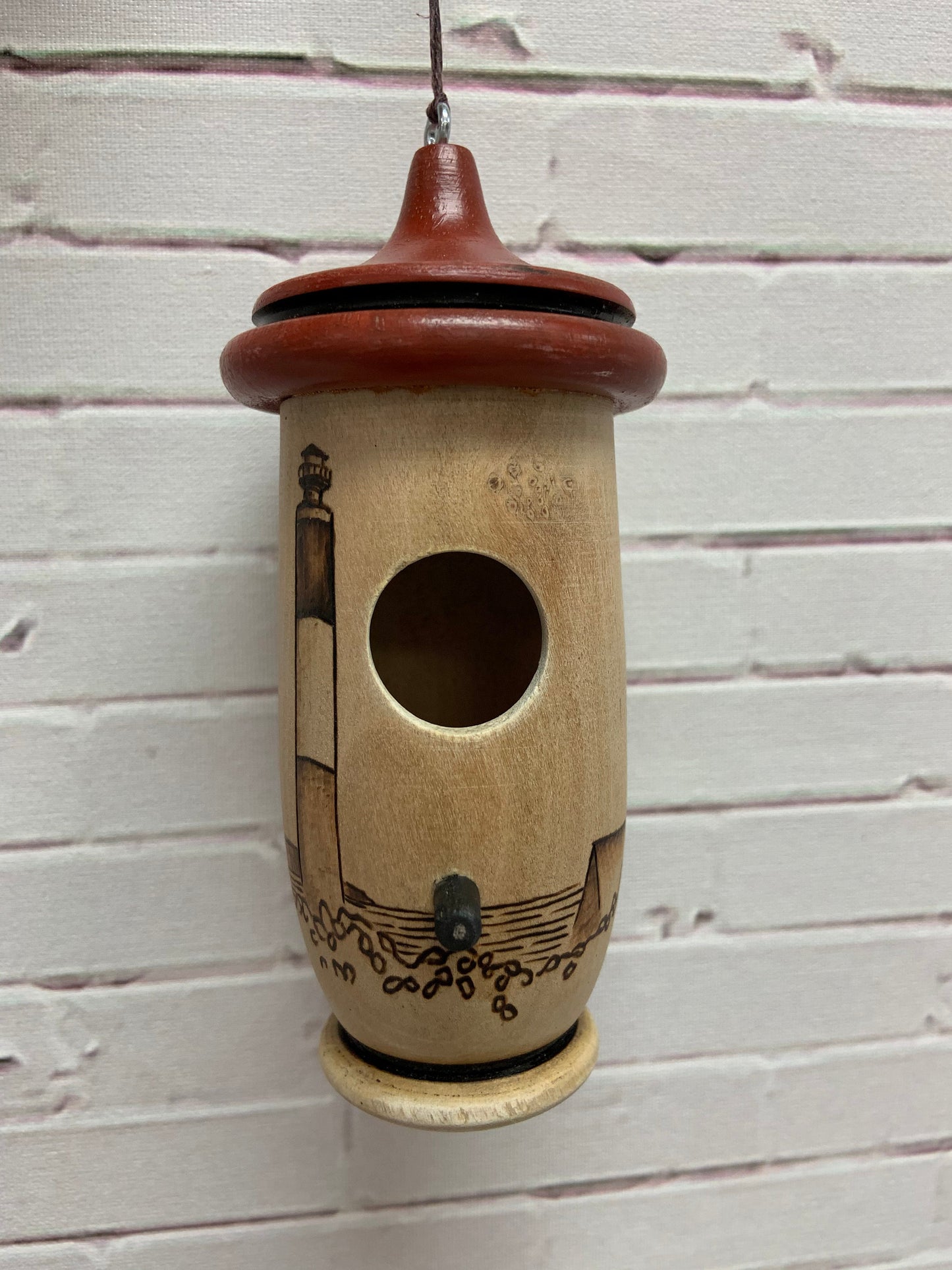 Hummingbird House, Handmade Wooden Birdhouse, Oak Island Lighthouse Art, Bird Lovers Gift, Christmas Gift for Ocean Lover