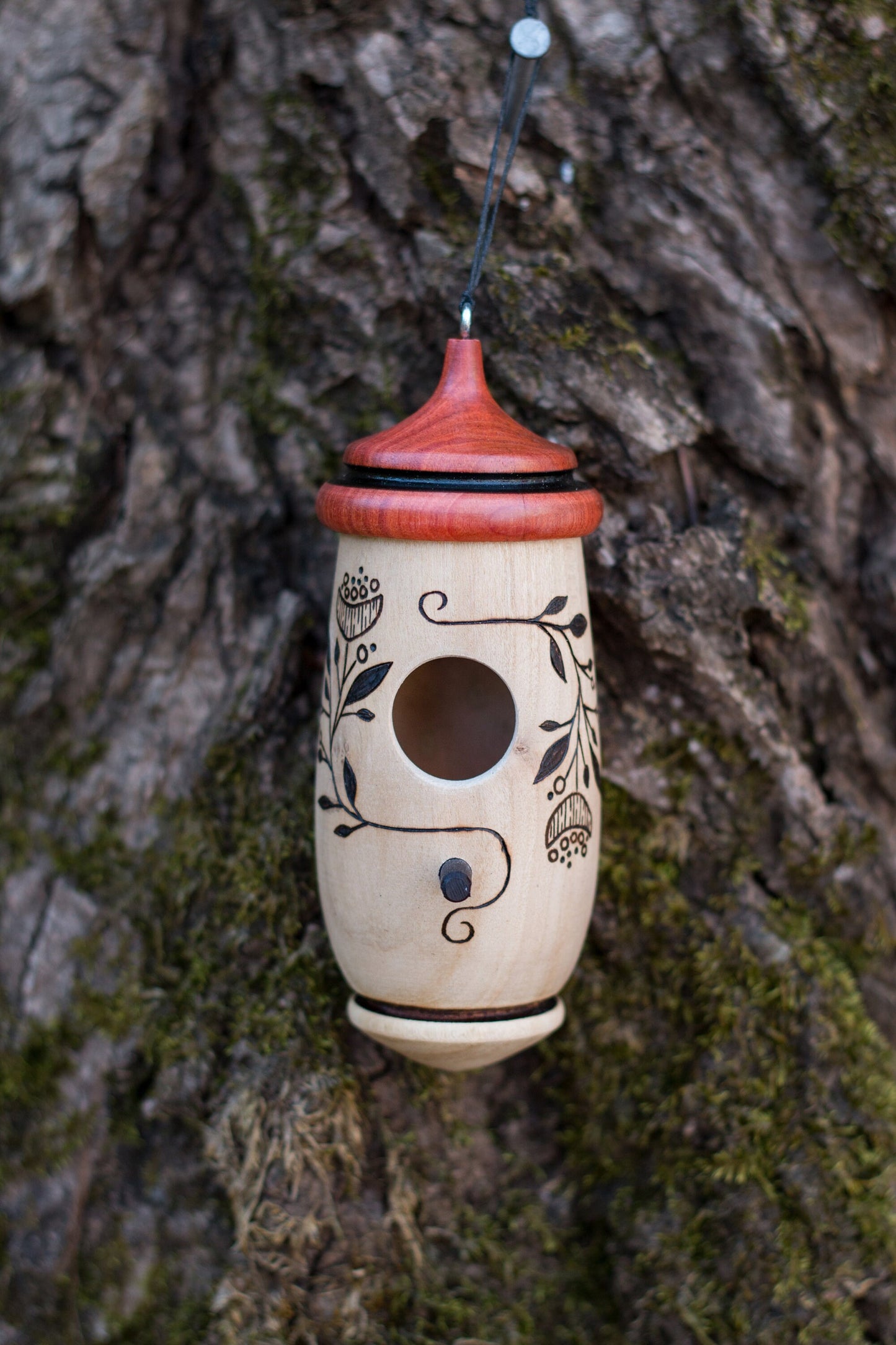 Hummingbird House, Poppy Bud Art, Handmade Wooden Birdhouse for Indoor/Outdoor Use, Bird Lovers Gift, Christmas Gift for Flower Flora Lovers