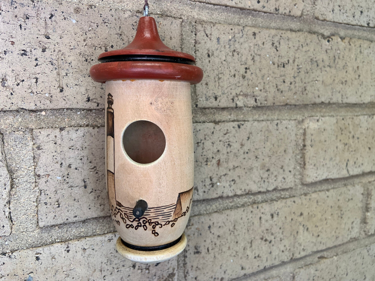 Hummingbird House, Handmade Wooden Birdhouse, Oak Island Lighthouse Art, Bird Lovers Gift, Christmas Gift for Ocean Lover