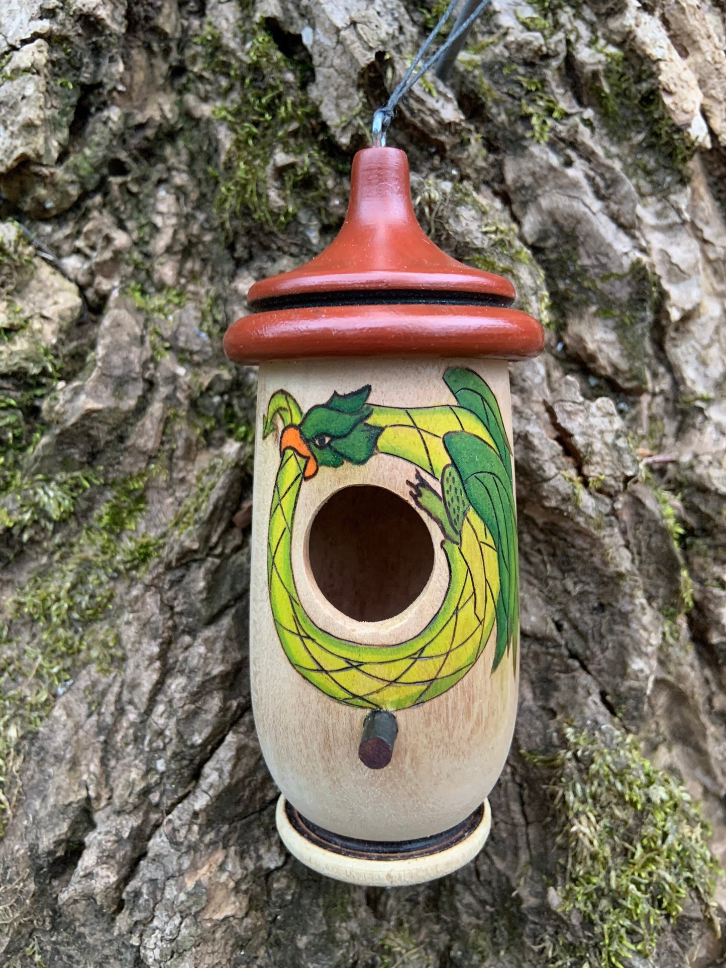 Hummingbird House, Handmade Wooden Birdhouse for Indoor/Outdoor Use, Dragon Ouroboros Art, Bird Lovers Gift, Christmas Gift for Fantasy