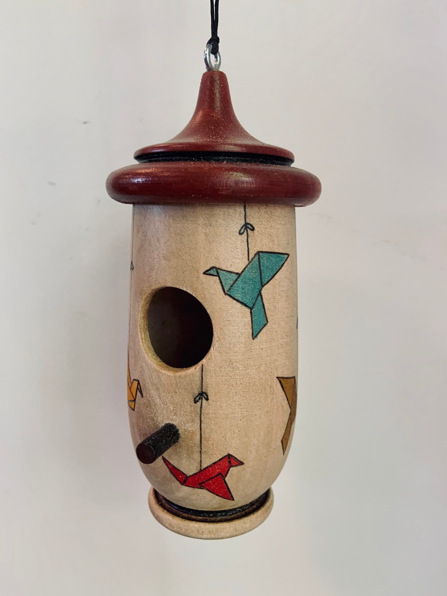 Hummingbird House, Handmade Wooden Birdhouse for Indoor/Outdoor Use, Paper Cranes Origami Art, Bird Lovers Gift, Christmas Gift for Artisans