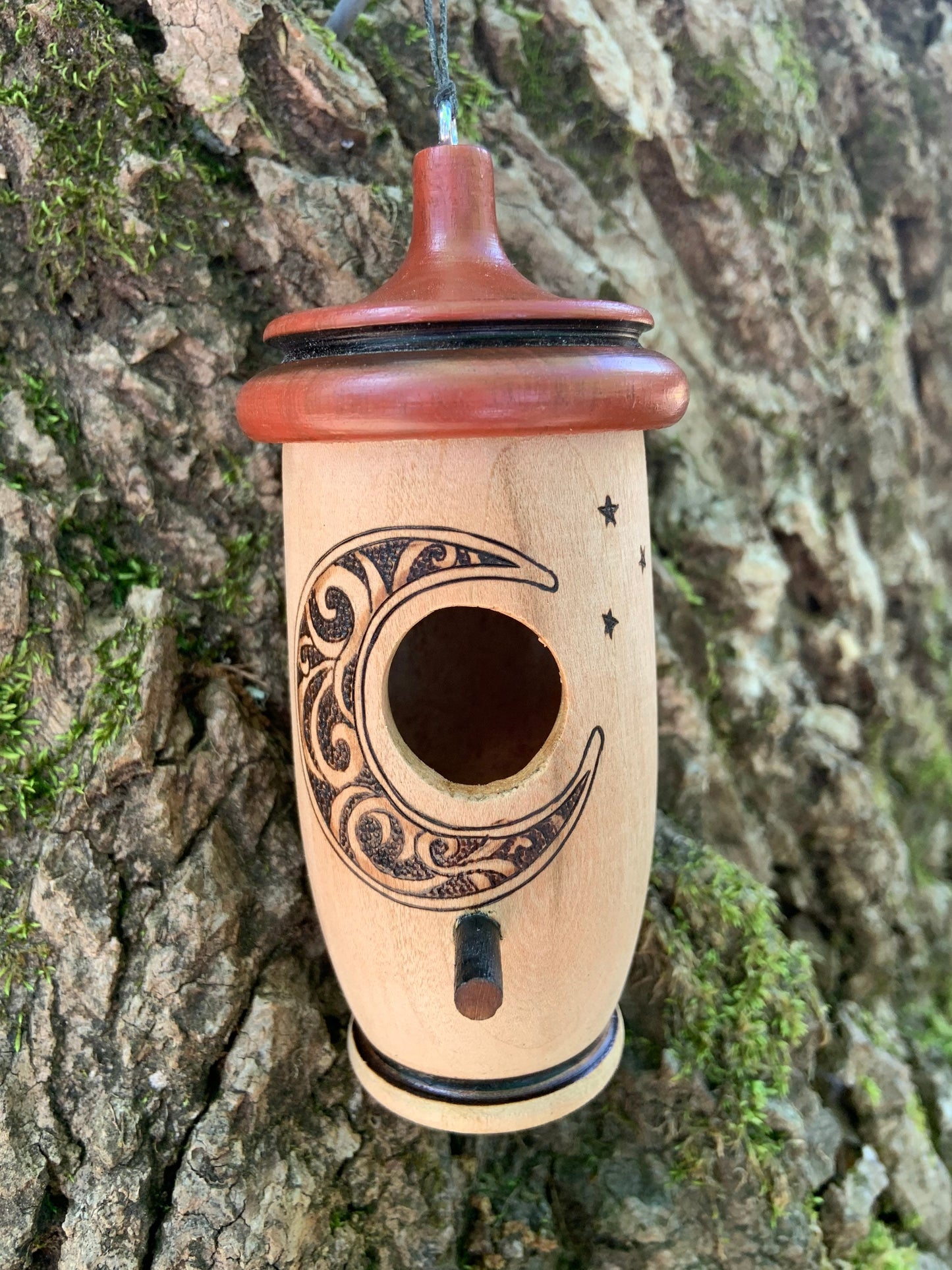 Hummingbird House, Handmade Wooden Birdhouse for Indoor/Outdoor Use, Crescent Moon Art, Bird Lovers Gift, Christmas Gift for Her