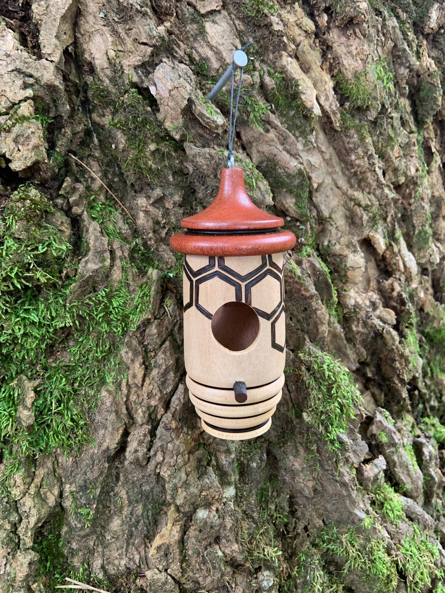 Hummingbird House, Honeycomb Bee Art, Handmade Wooden Birdhouse for Indoor/Outdoor Use, Bird Lovers Gift, Christmas Gift for Bee Lovers