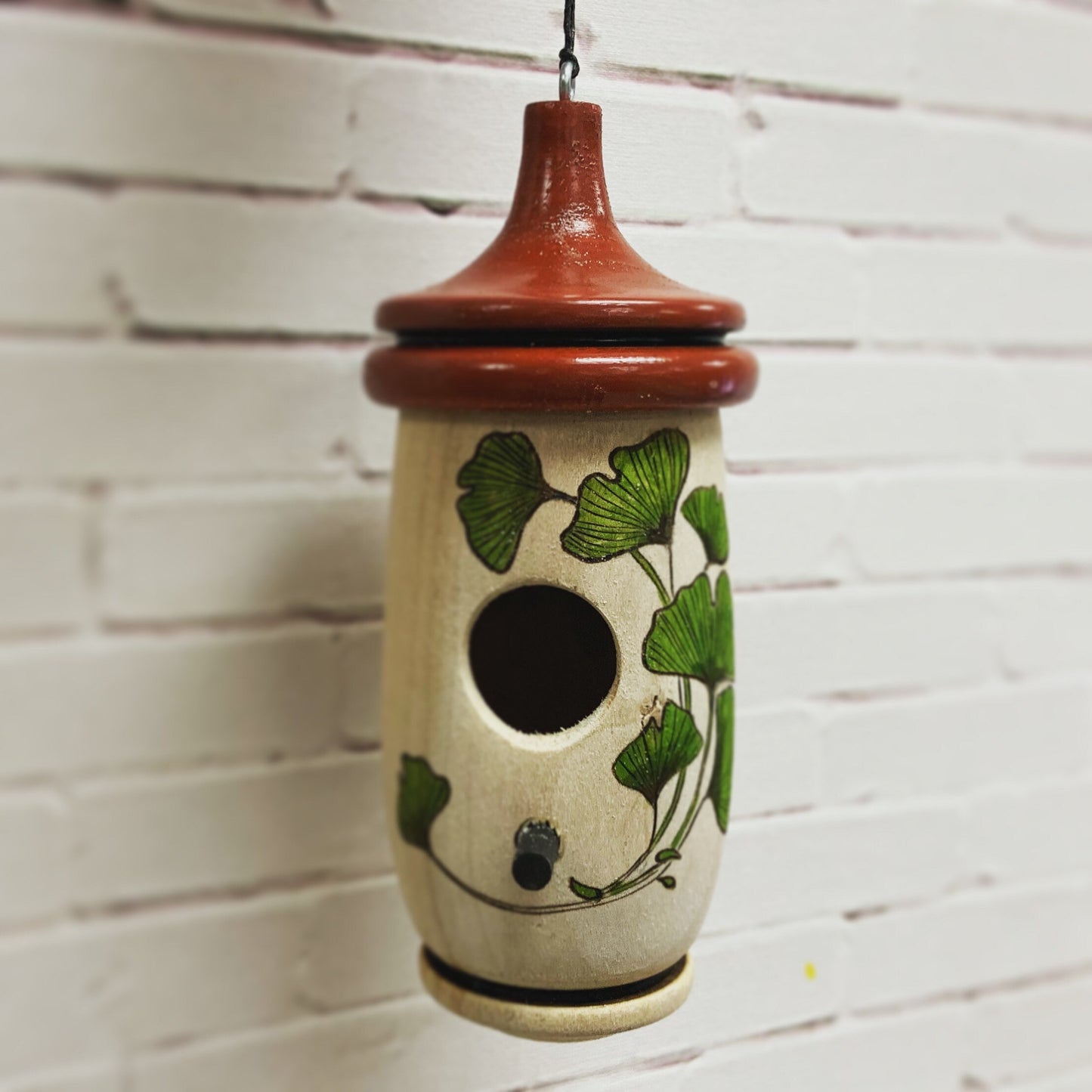 Hummingbird House, Ginko Leaves Art, Handmade Wooden Birdhouse for Indoor/Outdoor Use, Bird Lovers Gift, Christmas Gift for Neighbors