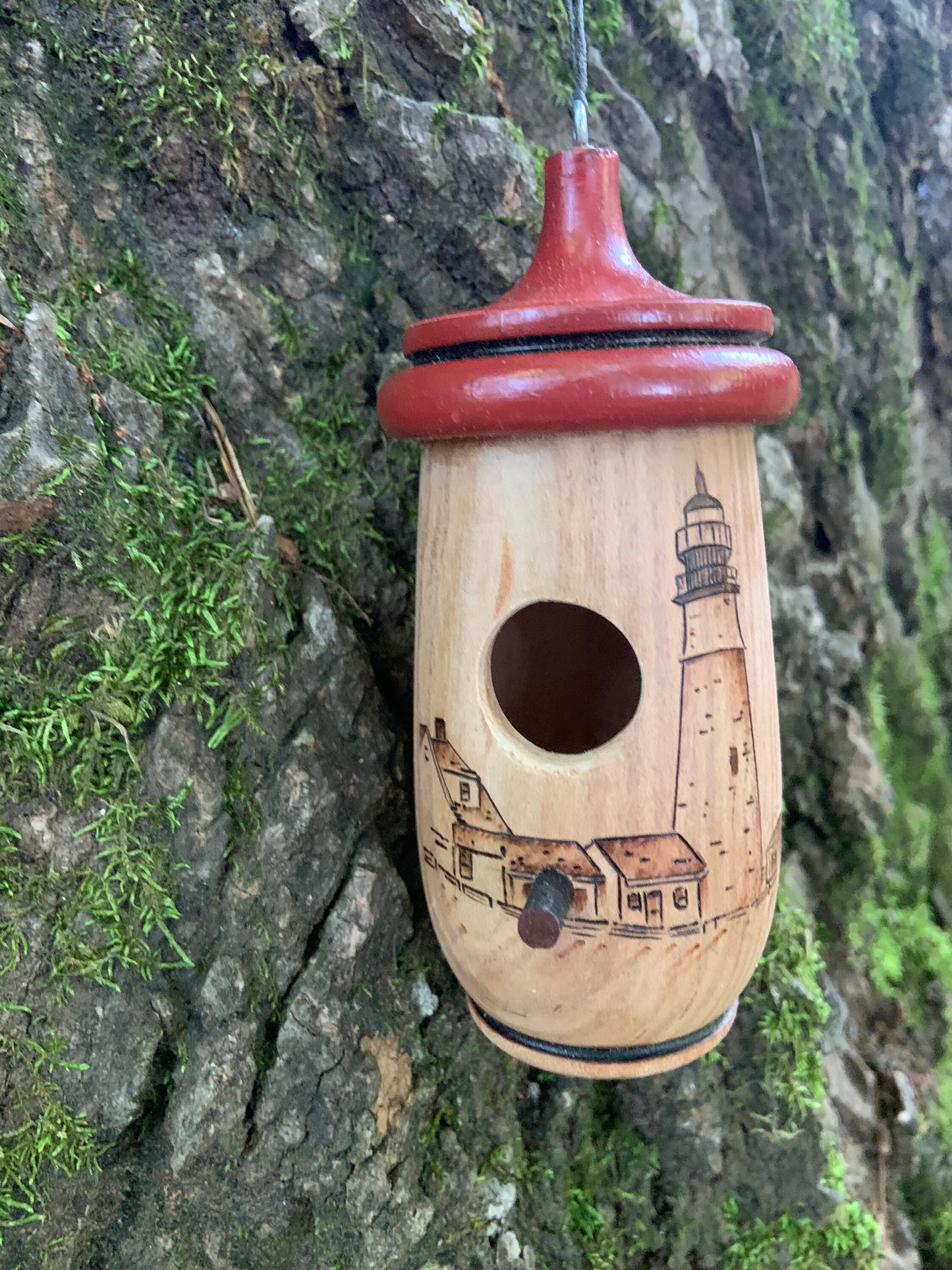 Hummingbird House, Handmade Wooden Birdhouse for Indoor/Outdoor Use, Portlandhead Maine Lighthouse, Bird Lovers Gift, Christmas Gift for Him