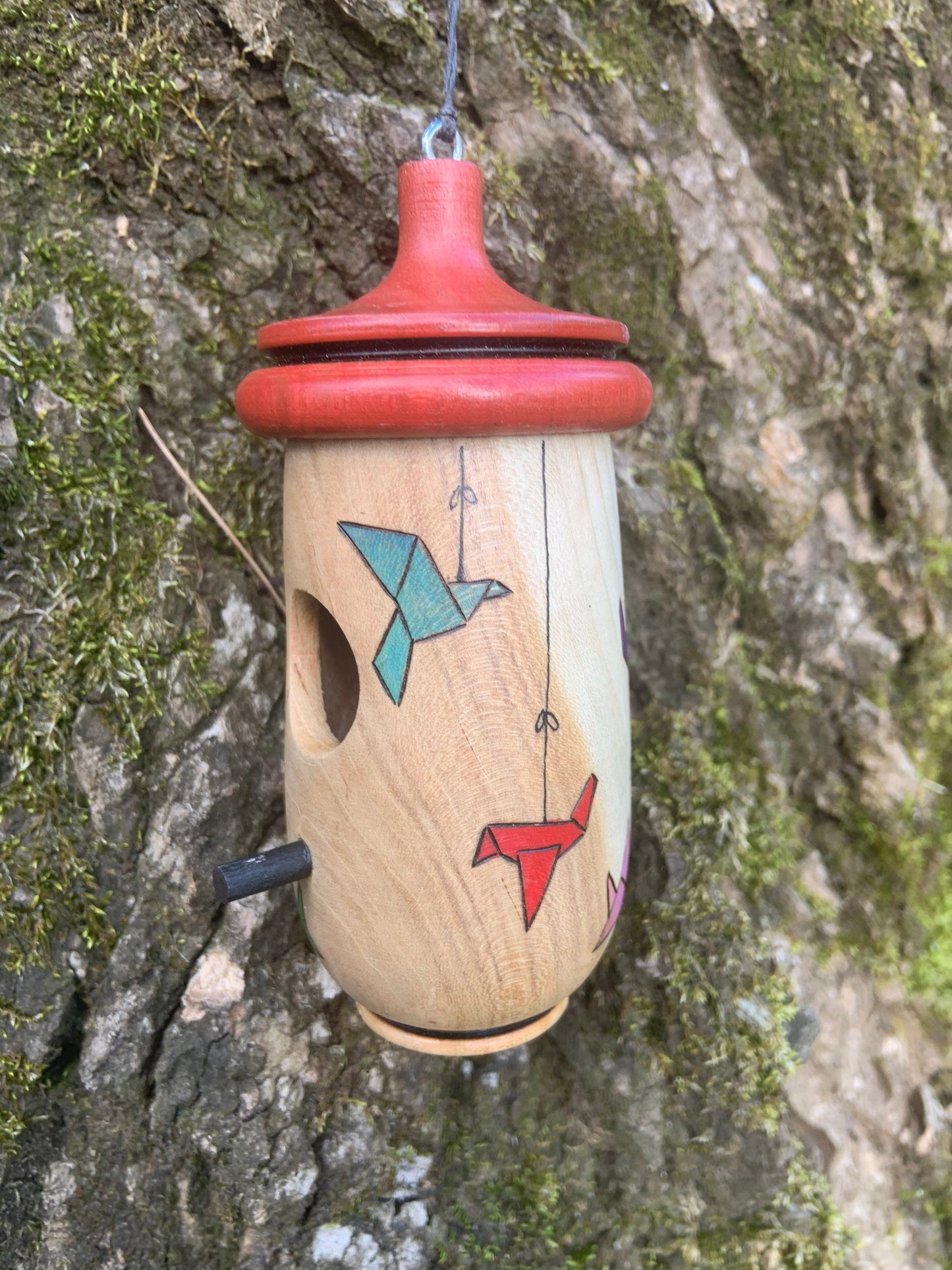 Hummingbird House, Handmade Wooden Birdhouse for Indoor/Outdoor Use, Paper Cranes Origami Art, Bird Lovers Gift, Christmas Gift for Artisans