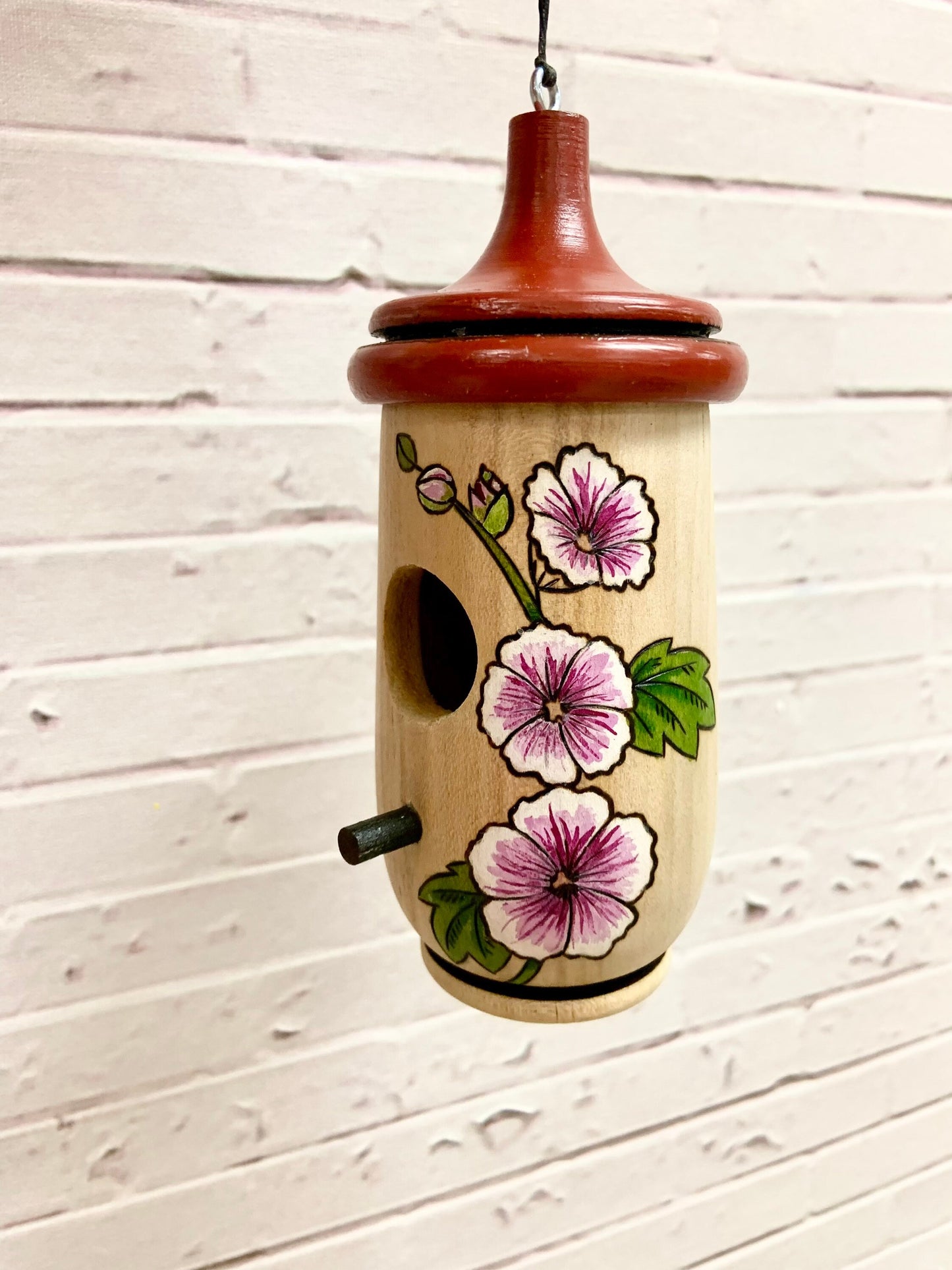 Hummingbird House, Handmade Wooden Birdhouse for Indoor/Outdoor, Purple Mallow French Hollyhock Zebrina, Bird Lovers Gift, Christmas Gift