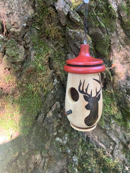 Hummingbird House, Handmade Wooden Birdhouse for Garden Decor, Deer Silhouette Hunting Art, Bird Lovers Gift, Christmas Gift for Outdoorsmen