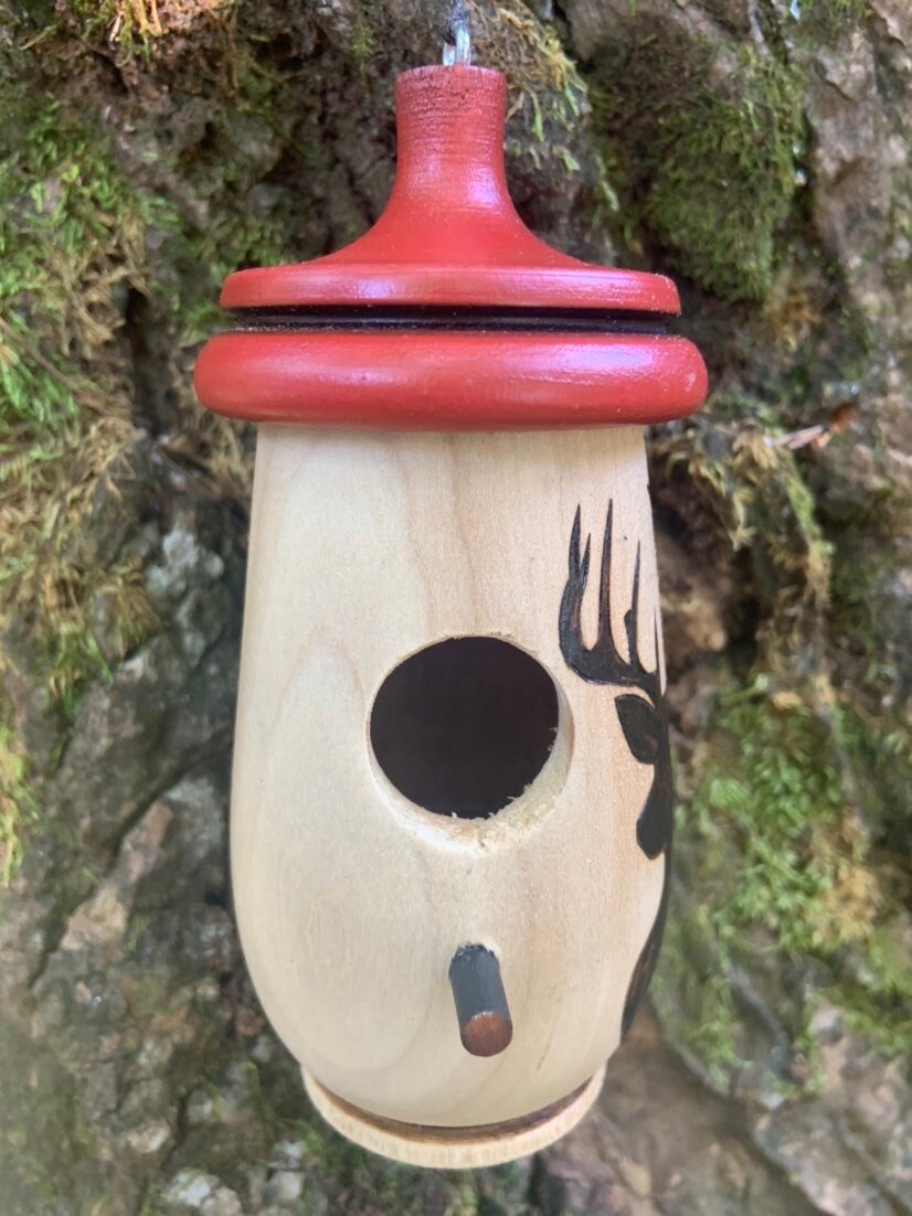 Hummingbird House, Handmade Wooden Birdhouse for Garden Decor, Deer Silhouette Hunting Art, Bird Lovers Gift, Christmas Gift for Outdoorsmen