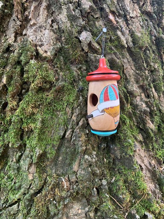 Hummingbird House, Personalizable Handmade Wooden Birdhouse, Hot Air Balloon Art, Bird Lovers Gift, Christmas Gift for Friends