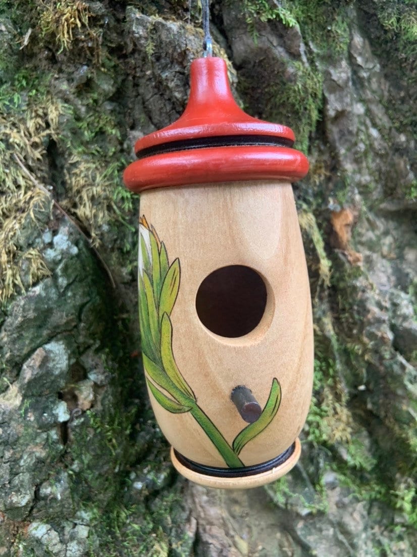 Hummingbird House, Handmade Wooden Birdhouse for Indoor/Outdoor Use, Protea Flower Africa Art, Bird Lovers Gift, Christmas Gift for Traveler