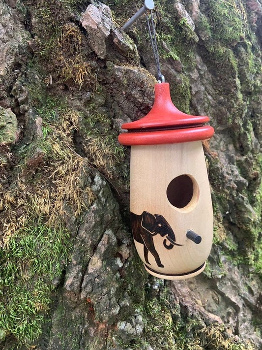 Hummingbird House, Handmade Wooden Birdhouse for Indoor/Outdoor Use, Elephant Parade Art, Bird Lovers Gift, Christmas Gift for Animal Lovers