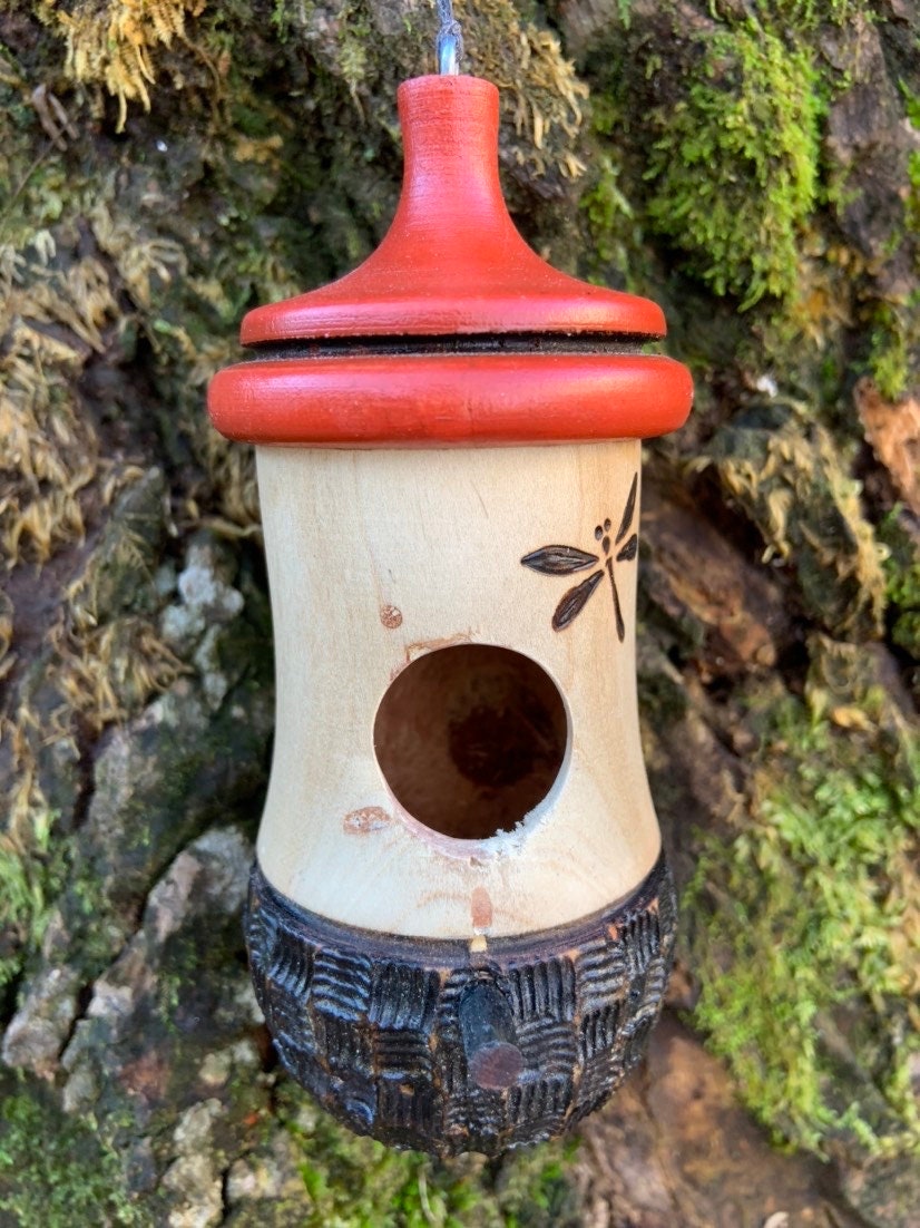 Hummingbird House, Handmade Wooden Birdhouse for Indoor/Outdoor Use, Dragonfly Art, Bird Lovers Gift, Christmas Gift for Gardeners