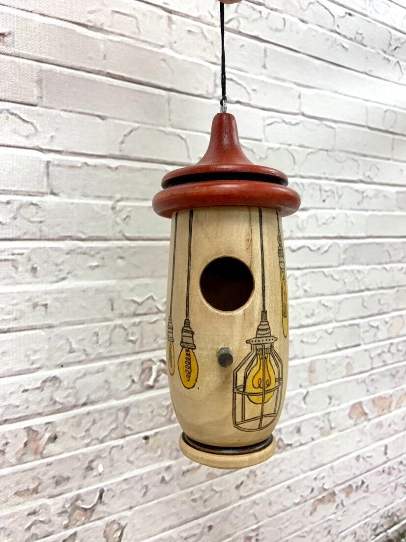 Hummingbird House, Lightbulb Art, Handmade Wooden Birdhouse for Indoor/Outdoor Use, Bird Lovers Gift, Christmas Gift for Mom and Grandma