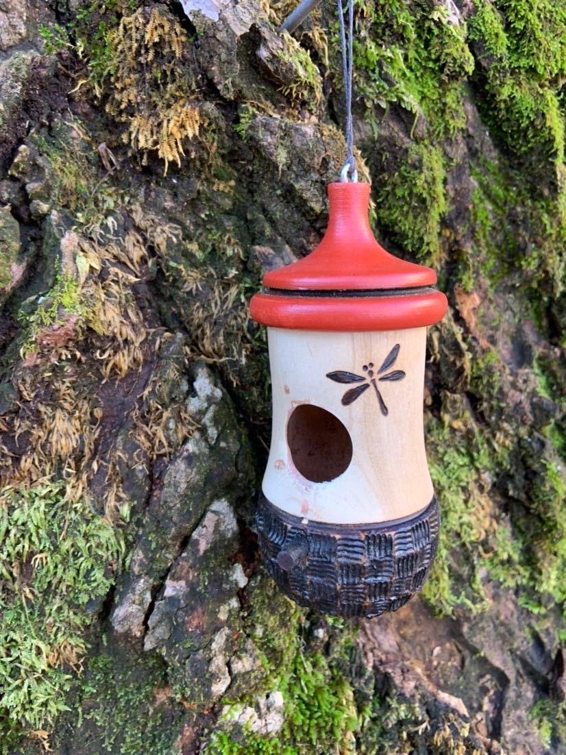 Hummingbird House, Handmade Wooden Birdhouse for Indoor/Outdoor Use, Dragonfly Art, Bird Lovers Gift, Christmas Gift for Gardeners