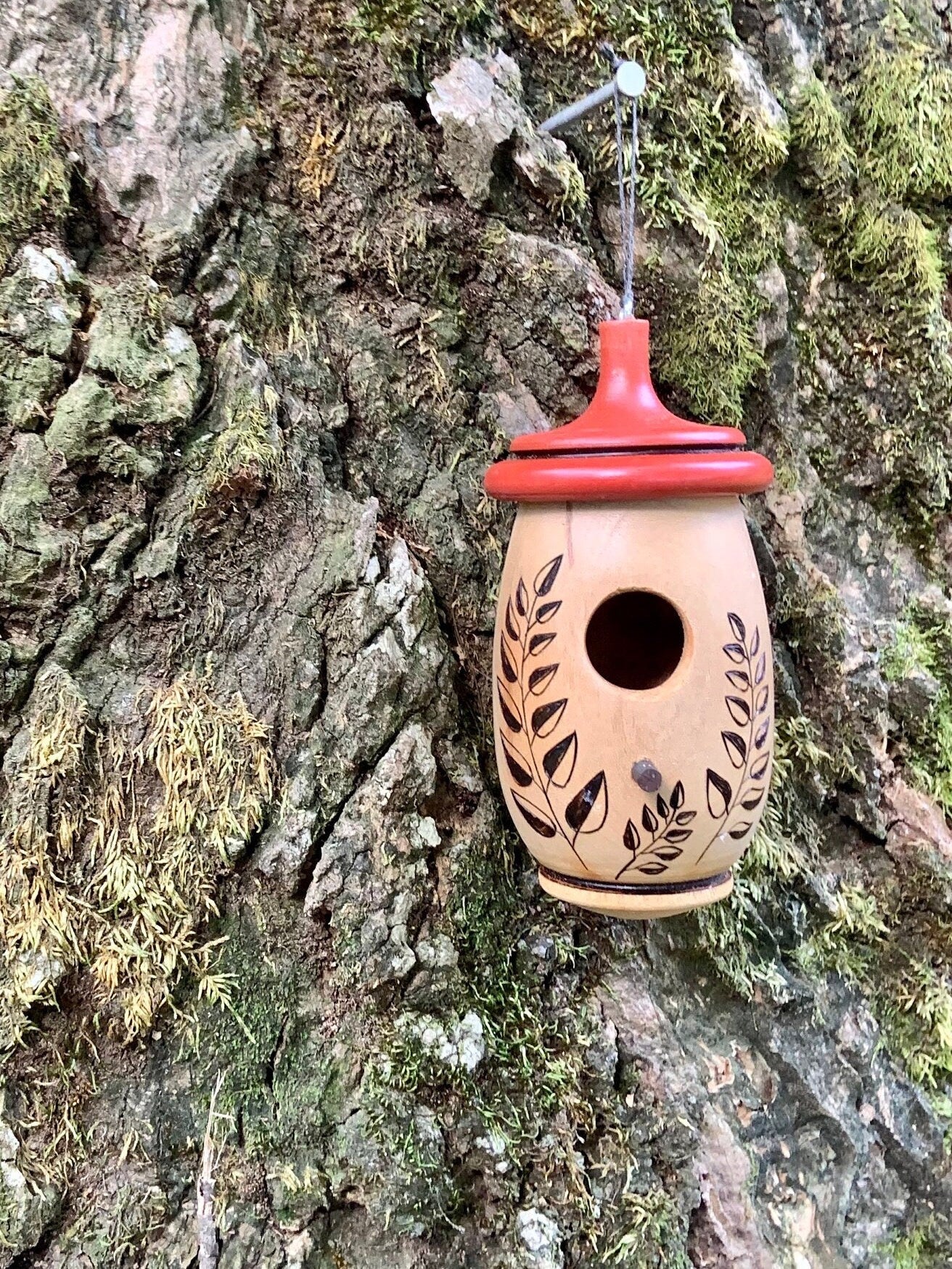 Hummingbird House, Handmade Wooden Birdhouse for Indoor/Outdoor Use, Fern Floral Art, Bird Lovers Gift, Christmas Gift for Nature Lovers