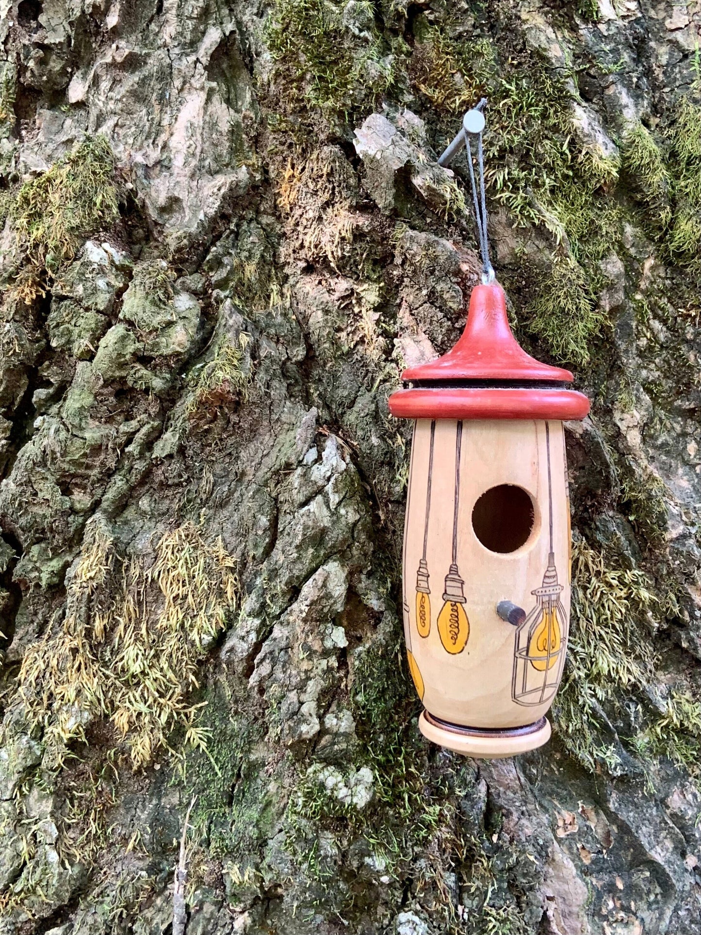 Hummingbird House, Lightbulb Art, Handmade Wooden Birdhouse for Indoor/Outdoor Use, Bird Lovers Gift, Christmas Gift for Mom and Grandma