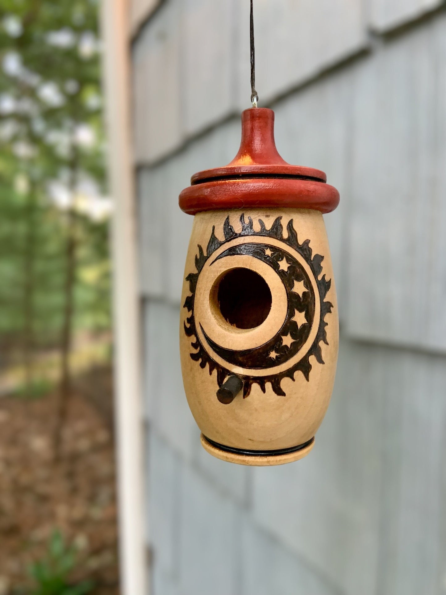 Hummingbird House, Sun Moon Stars Art, Handmade Wooden Birdhouse for Indoor/Outdoor Use, Bird Lovers Gift, Christmas Gift for Celestial